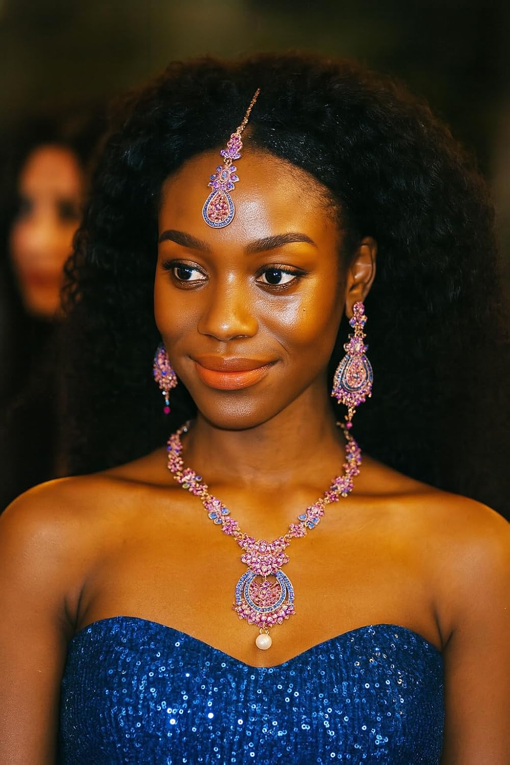 Touchstone Indian jewelry sets for women maang tikka wedding guest gold necklace bollywood jewellery set pageant elegant prom bride accessories western crystal chunky rhinestone necklaces