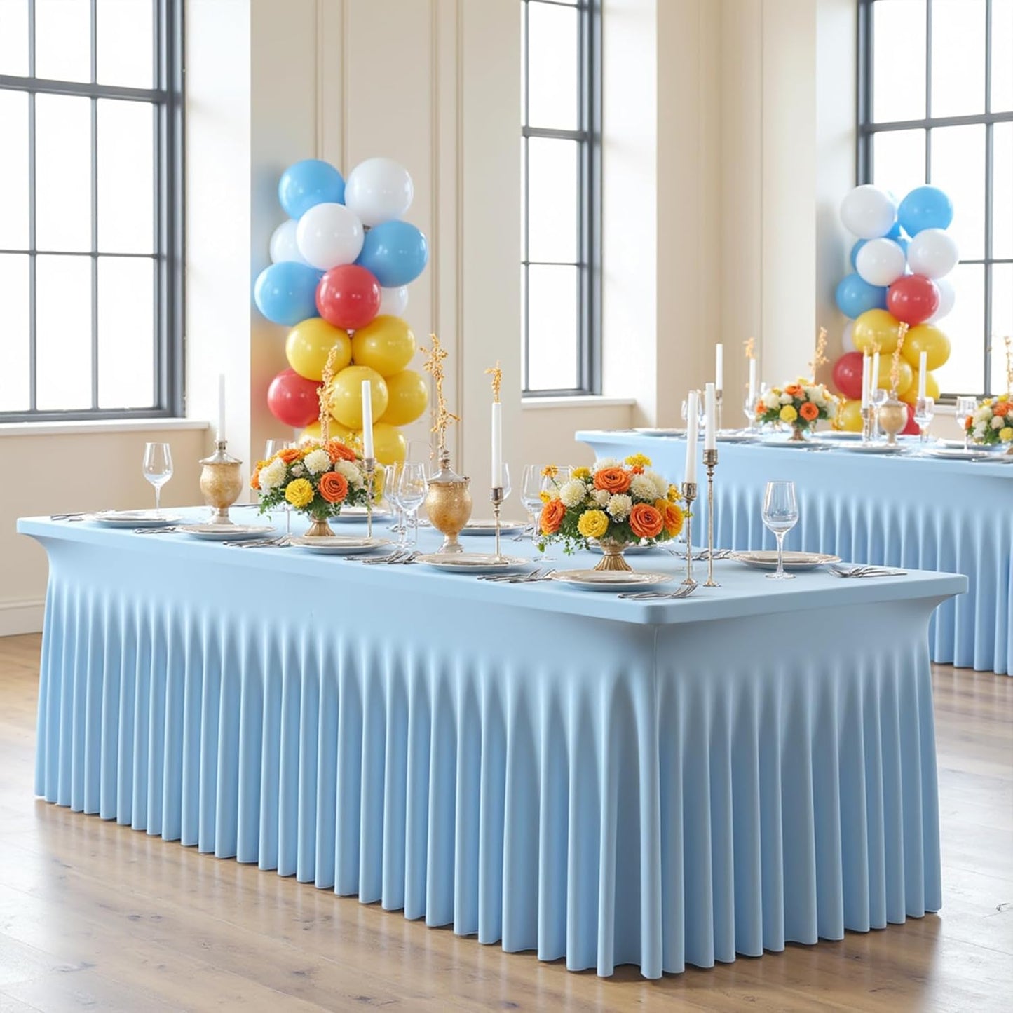 6 Pack Spandex Baby Blue Table Clothes for 6 Foot Rectangle Tables, Wrinkle Free Fitted Tablecloths 6ft Stretchy Table Cloths Skirt for Parties Weddings Birthday Banquet Baby Shower