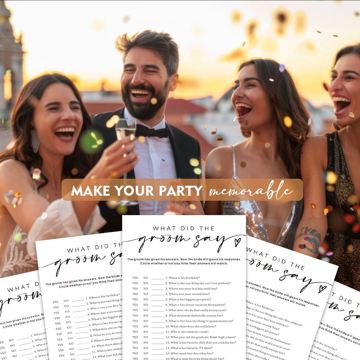 Wedding Shower Games Cards, What Did the Groom Say, Bridal Shower Games 25 Guests, Engagement Party Wedding Games for Guests, Minimalist White Wedding Party Supplies - A12