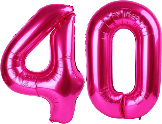 Hot Pink Number 40 Balloon 40 inch, 40 Number Balloons, 40th Birthday Decorations, 40 Year Old Women Hot Pink Party Supplies