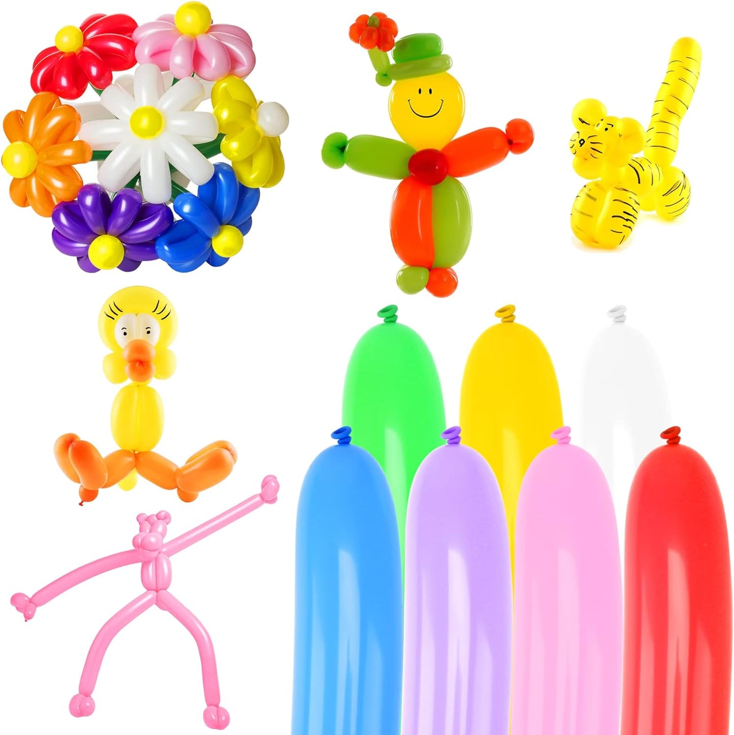 100Pcs 260 Balloons qualatex with 1 Hand Balloon Pump Kit, Professional Premium Quality Twisting Magic Long Balloons Assorted Color to Make Animal for Birthday Party Clowns Wedding Decorations