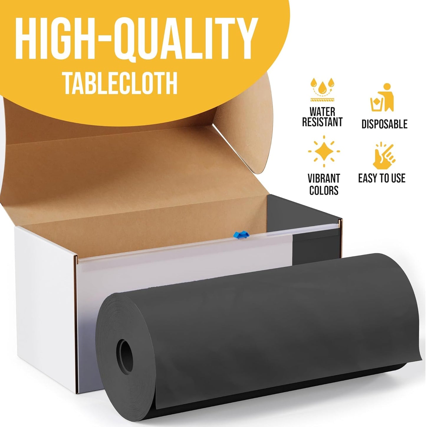 Party Solids 54 Inch X 100 Feet Black Plastic Table Cover Roll in A Cut - to - Size Box with Convenient Slide Cutter. Cuts Up to 12 Rectangle 8 Feet Plastic Disposable Tablecloths