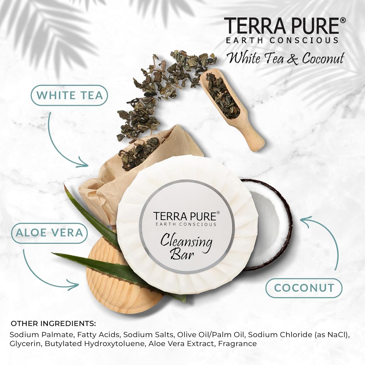 Terra Pure White Tea & Coconut Soap | Travel Size Toiletries Bulk Set for Hotel Essentials | 0.6 oz Bar Soap | 100 Pieces