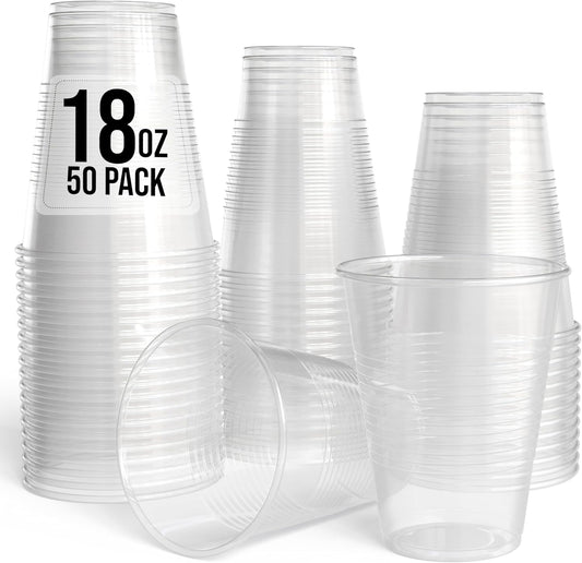 18 Oz Clear Plastic Cups For Party Supplies 50 Pack | Clear Disposable Cups Plastic | Disposable Drinkware For Parties, Events & Everyday