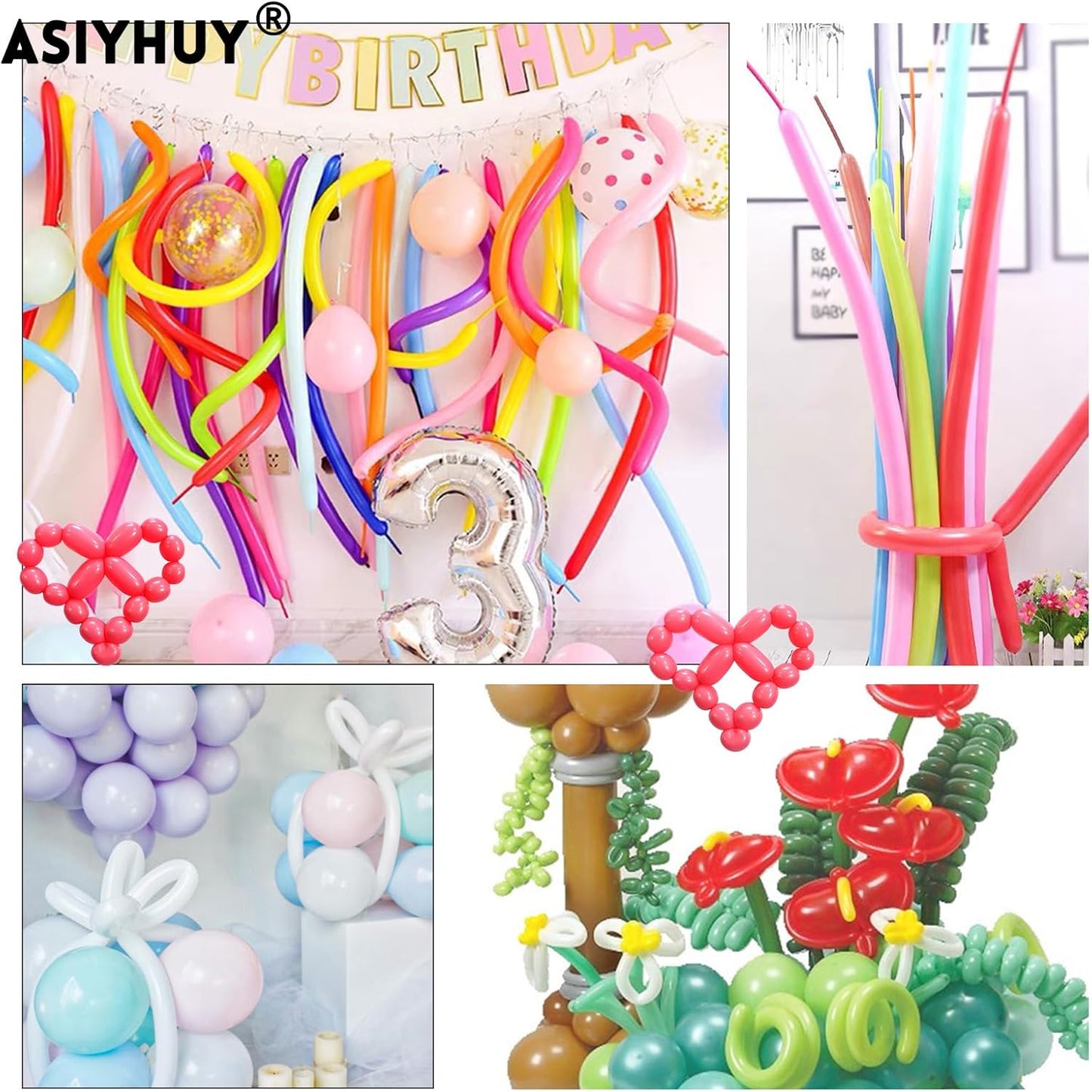 Pastel 260 long balloons 100 Pack Twisting Animal Balloons Assorted Color Thick Latex Modeling Long Magic Balloons for Animal Shape Birthday Weddings Kids' Party Decoration (pastel long balloon)
