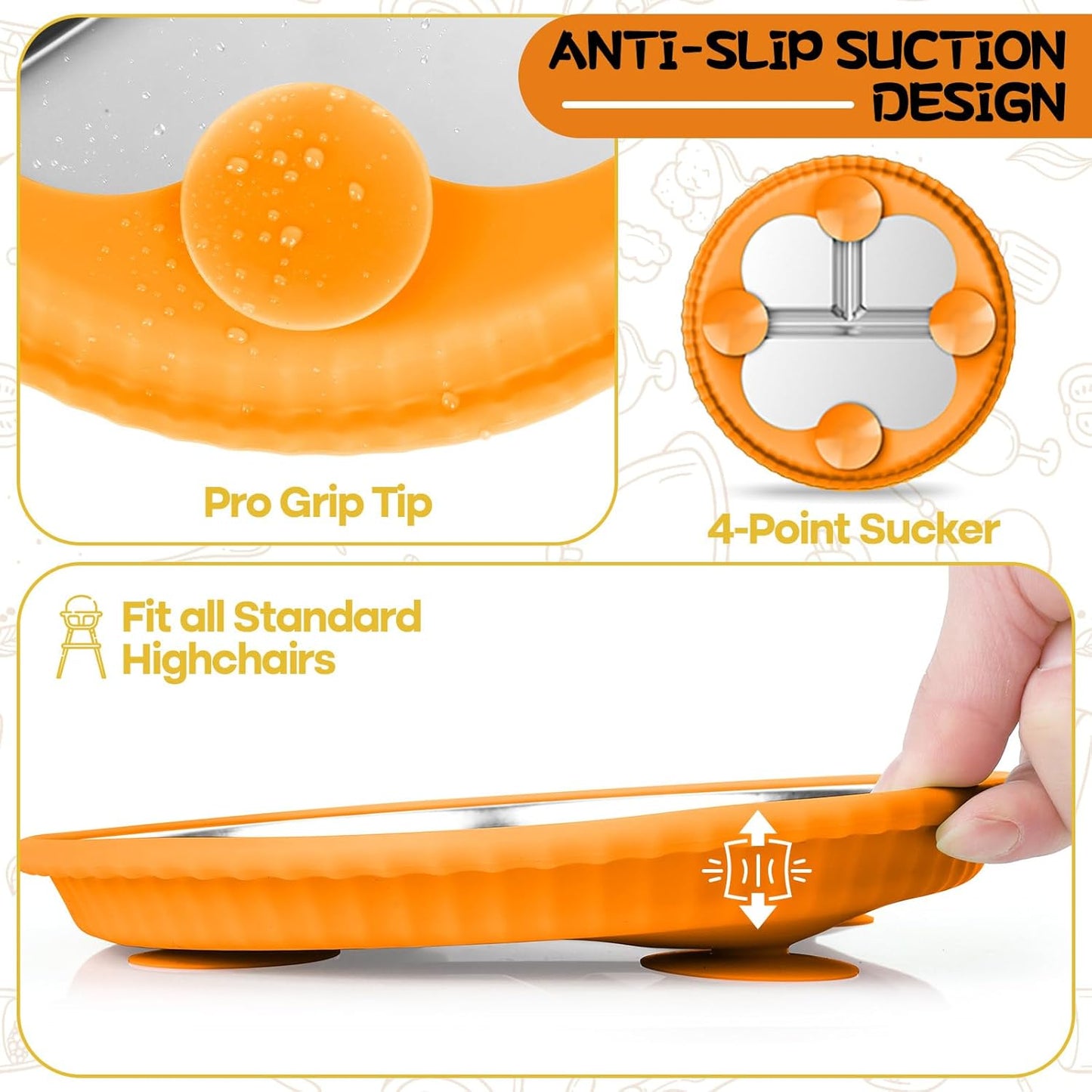 Stainless Steel Toddler Plates with Suction, 2Pack 9" Divided Kids Plates Removable Non Slip Silicone Sleeves Baby Feeding Led Weaning Supplies, BPA Free, Unbreakable Dishwasher Safe