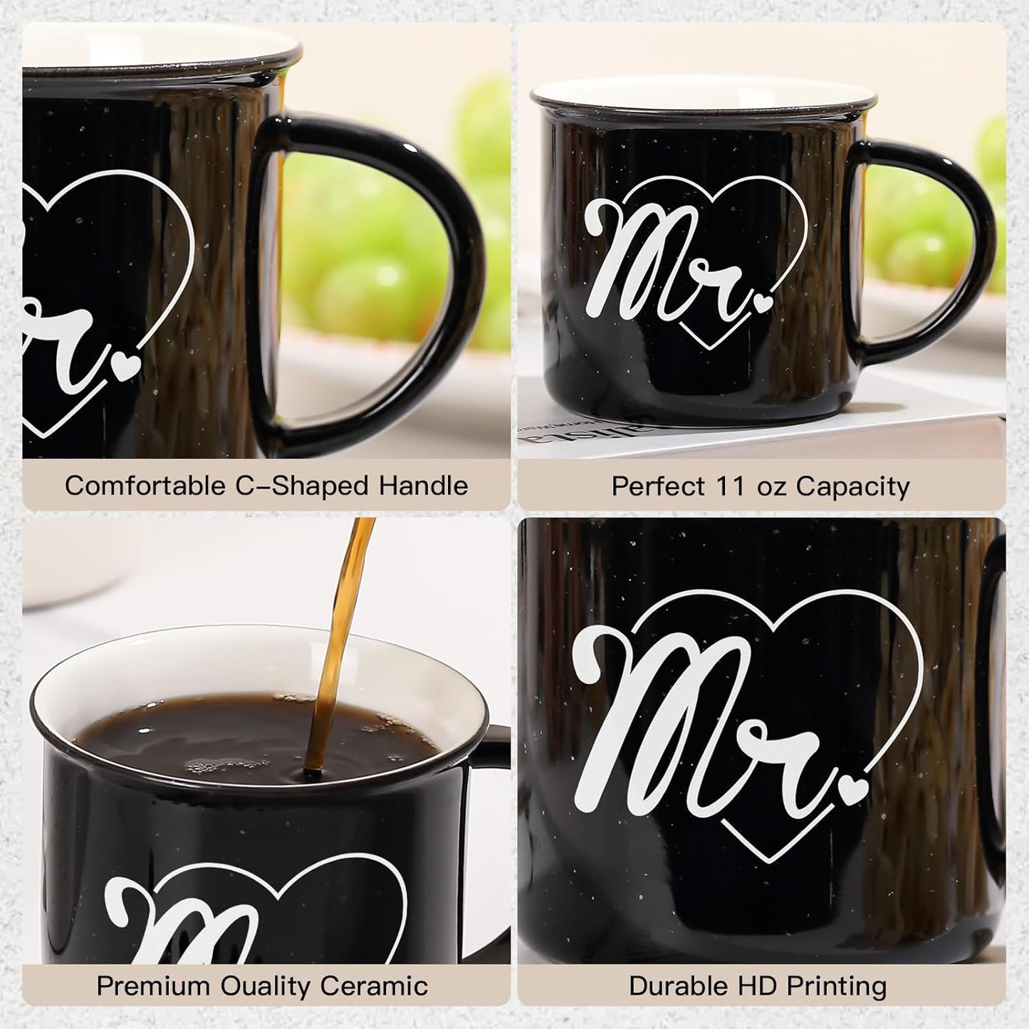 Mr and Mrs Mugs Set of 2 Coffee Mug 10 Ounce, Wedding Gift, His and Hers Gifts, Mr and Mrs Coffee Mug, Couple Coffee Mug Set Anniversary for Bride and Groom, Thanksgiving and Christmas Gifts