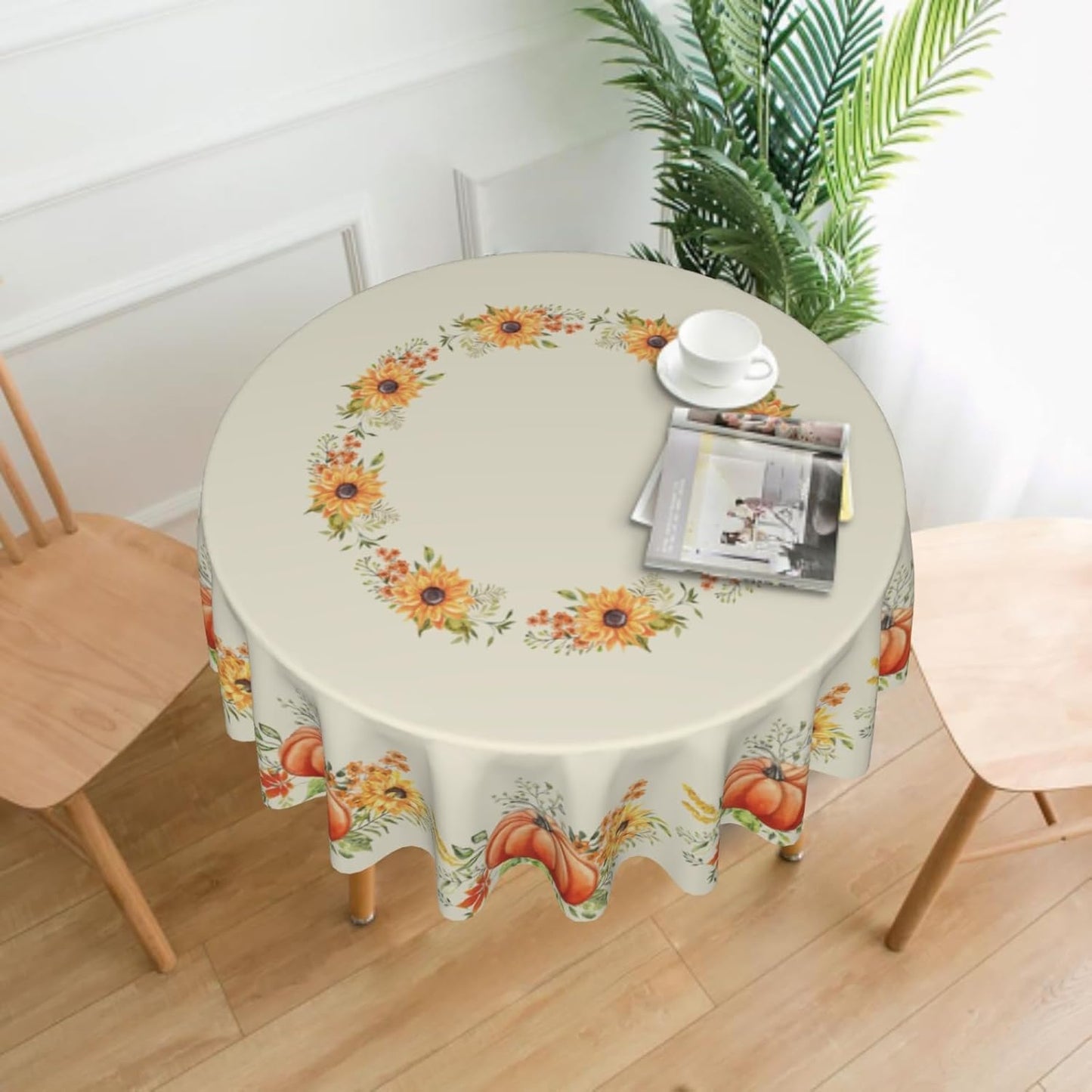 Giwawa Fall Autumn Round Tablecloth 60Inch Pumpkin Sunflower Circle Reusable Heat Resistant Washable Table Cloth Cover for Kitchen Dining Seasonal Holiday Farmhouse Decor