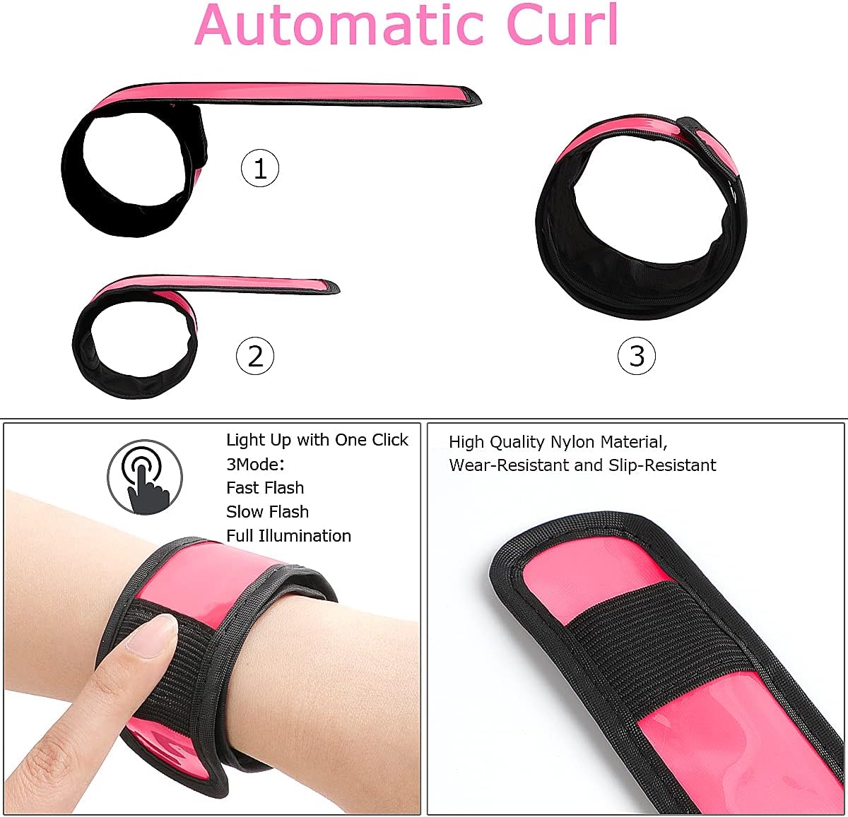 esonstyle Pack of 6 LED Light Up Band Slap Bracelets Night Safety Wrist Band for Cycling Walking Running Concert Camping Outdoor Sports