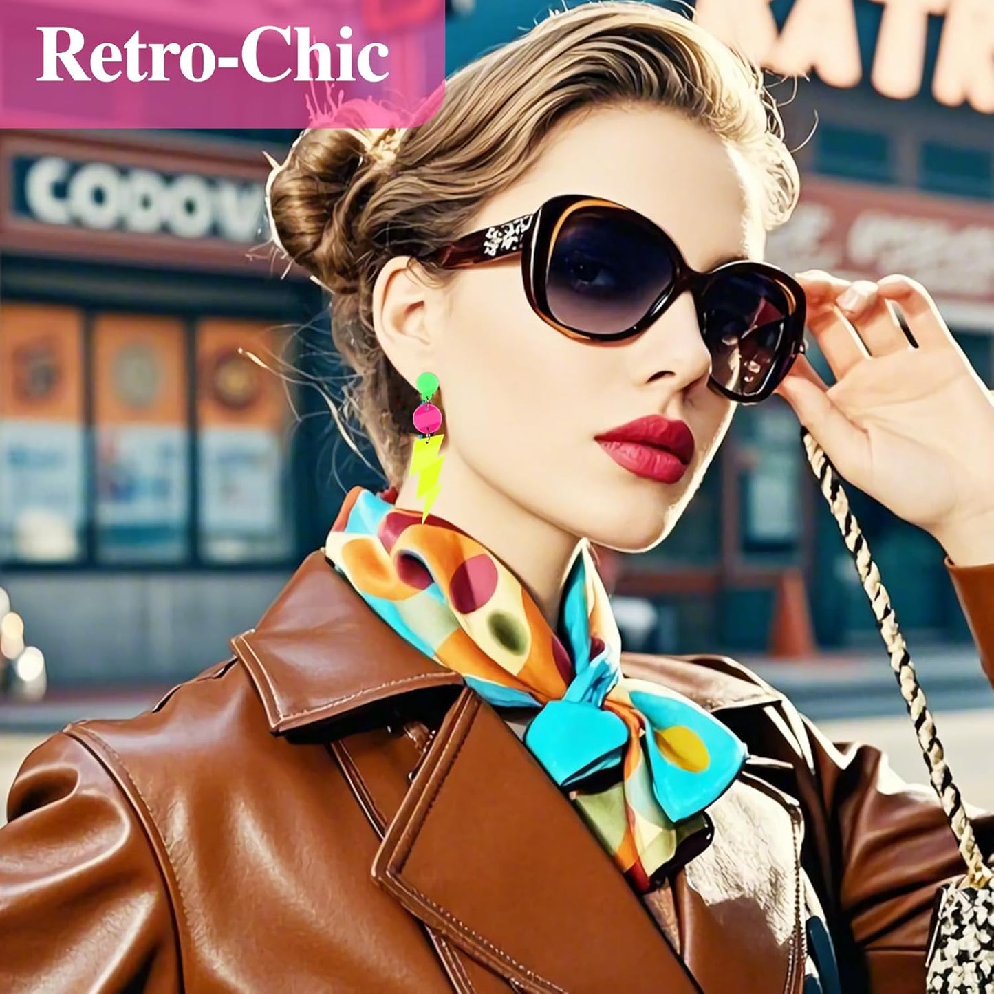 80s Neon Earrings for Women - Acrylic Lightning Bolt Drop Dangle Earrings, Retro Glow Party Accessories for 80s Outfit & Theme Parties (1 Pair)