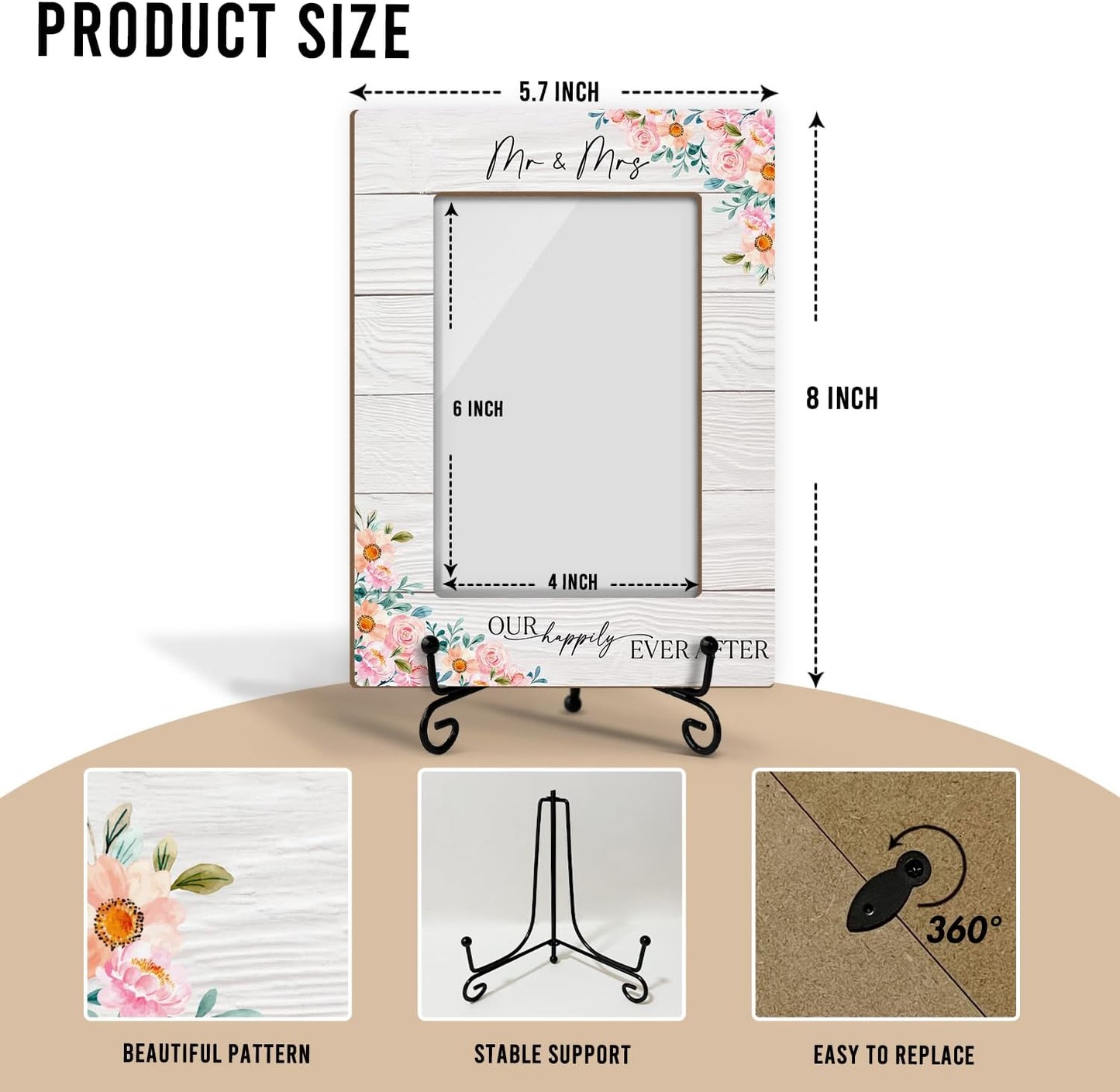 Mr & Mrs Wedding Picture Frame, Wedding Engagement Gifts For Newlyweds Couple Bride Groom, 4x6 Wooden Picture Frame Tabletop Display Home Decor -10