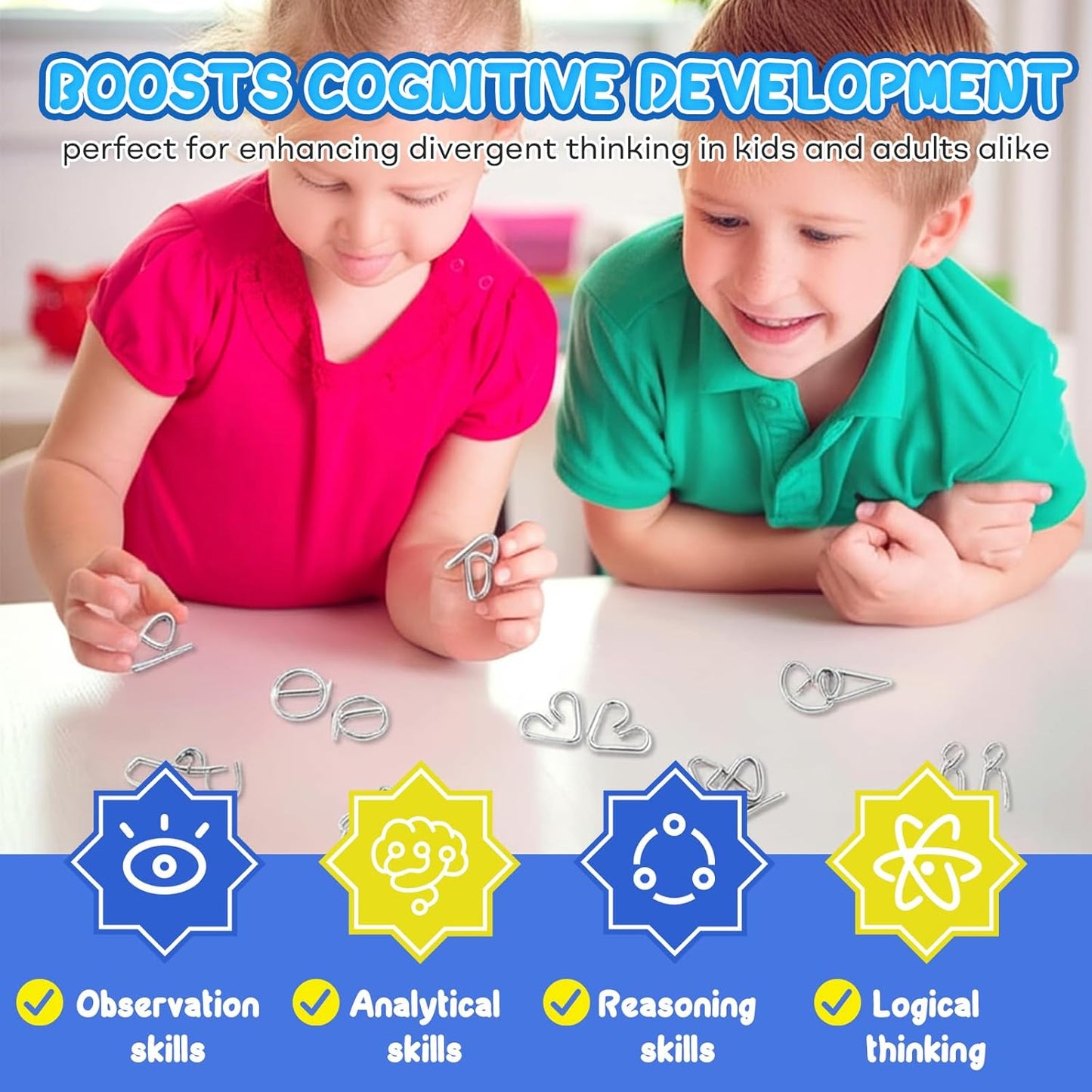 Metal Brain Teaser Puzzles Ring Educational Toys, Steel IQ Games Physics Mind Metal Puzzles for Adults, Unlock Interlock Game, Brain Teaser Puzzle for Party Favor Kids (B)