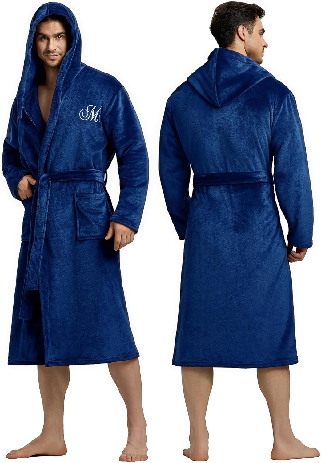 AW BRIDAL 2Pcs Mr and Mrs Robes for Couples Fleece, Matching Long Hooded Robes for Men Women, His and Hers Wedding Gifts