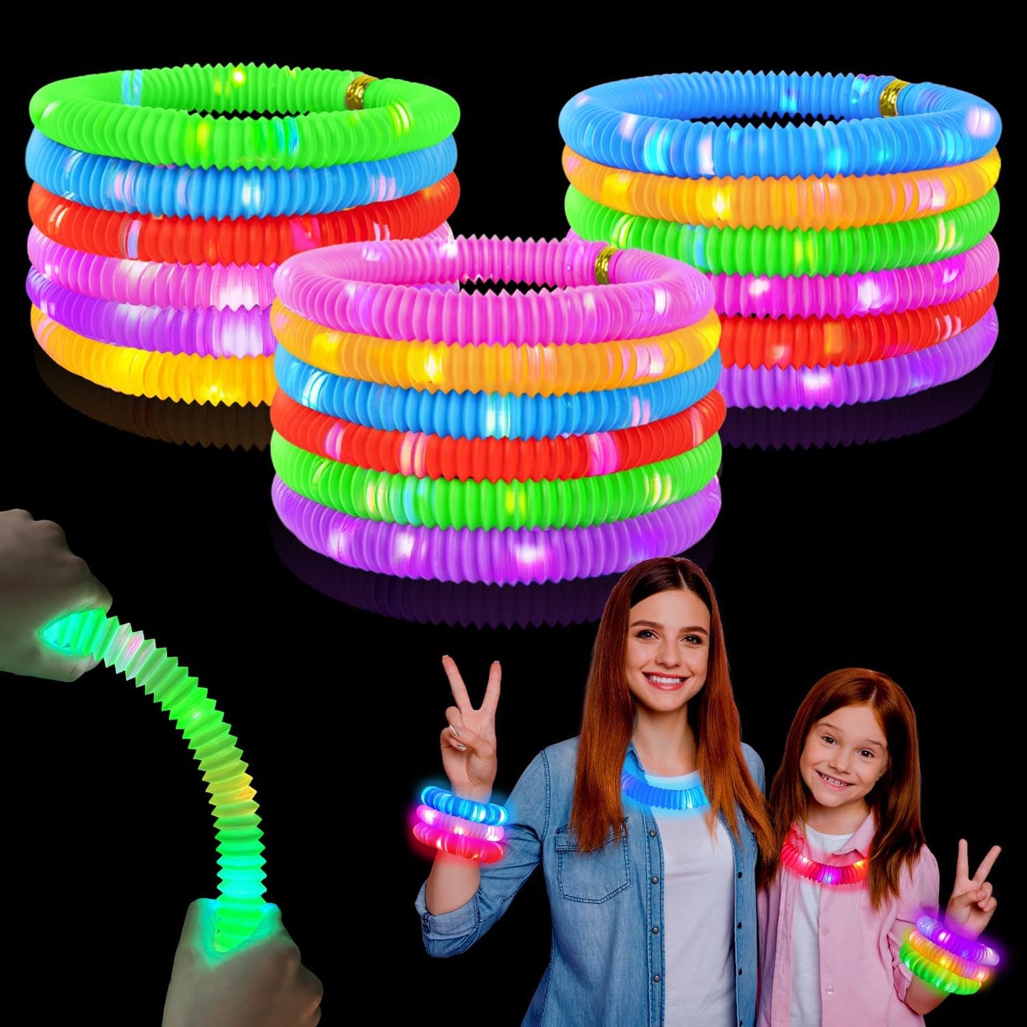 Glow Sticks Party Favors Supplies for Toddler 18 PCS,Camping Essentials Fidget Toys Gifts for Kids,Light up Pop Tubes Necklace ＆ Bracelet Accessories, Treats Non Candy for Christmas Birthday Wedding