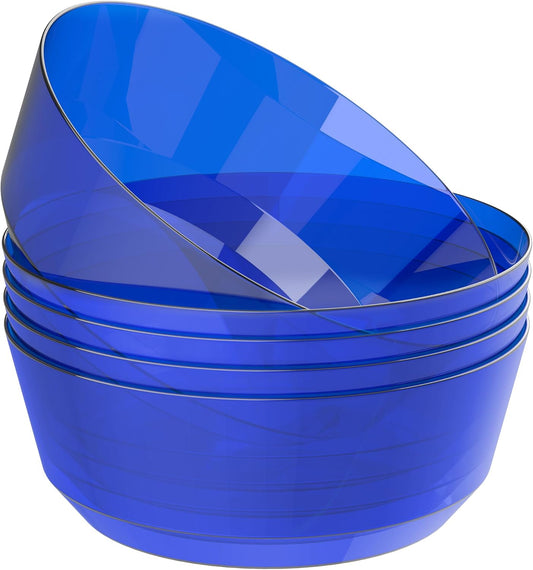 Hioasis 8 Pack Plastic Serving Bowls 128oz Clear Blue Plastic Bowls Heavy Duty Disposable Serving Bowls for Party Snack & Salad & Candy & Bar Buffet & Pool Party