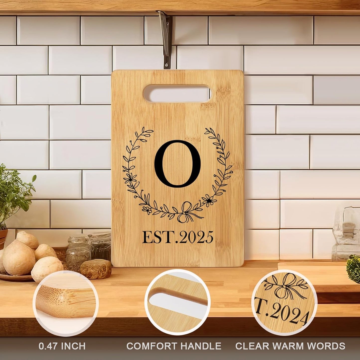 Personalized Cutting Board, Monogrammed Wedding Gift for Couple Newlywed 2025, Initial Birthday Gifts for Women, Gift for Bridal Shower Wedding Shower Engagement Anniversary Housewarming(Letter-O)