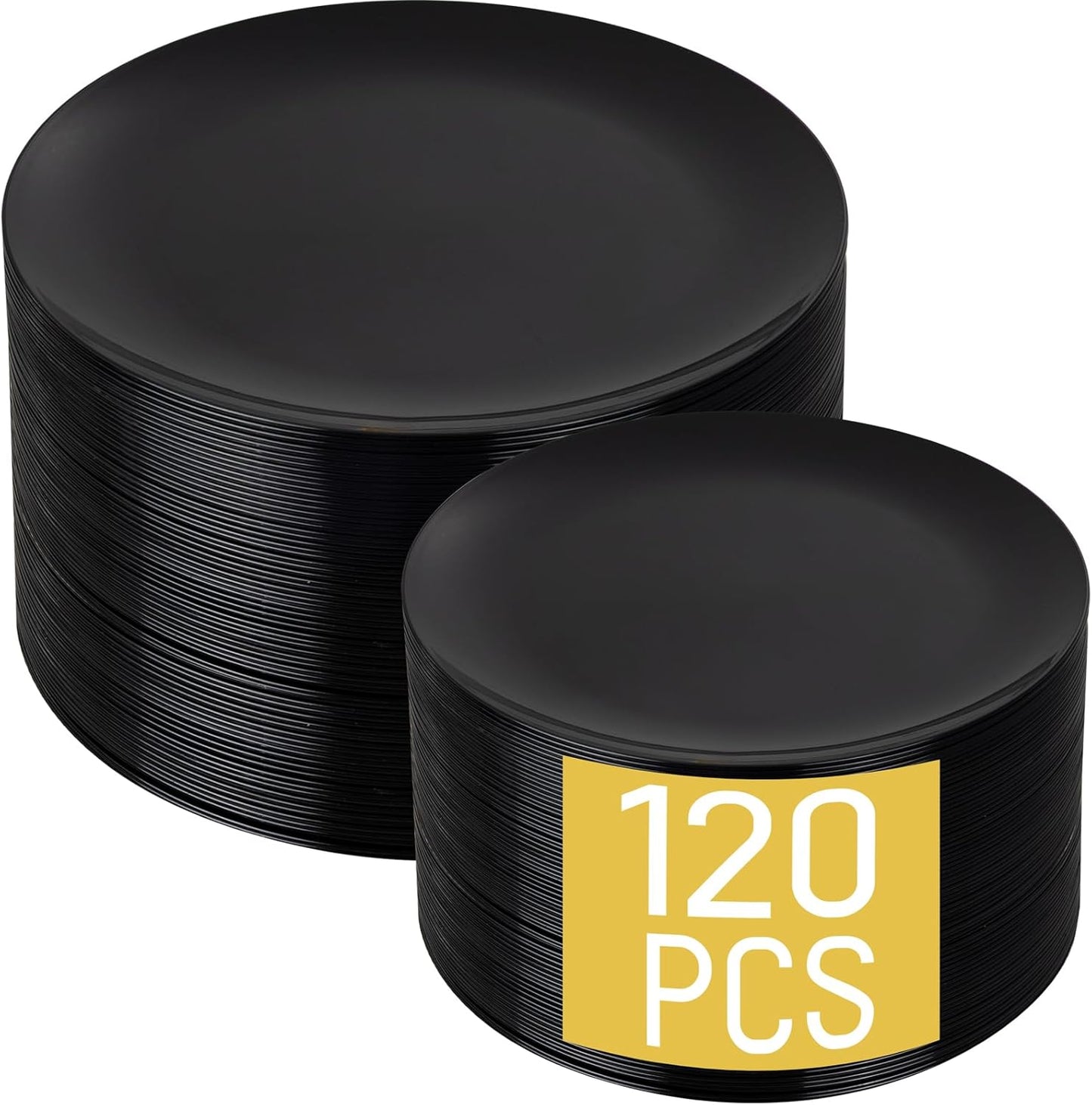 LIYH 120 Pcs Black Plastic Plates Heavyduty - Halloween Plates Disposable Plate Dishes for Party Wedding Includes 60 Dinner 10.25" & 60 Dessert Plate 7.5" for Halloween Day