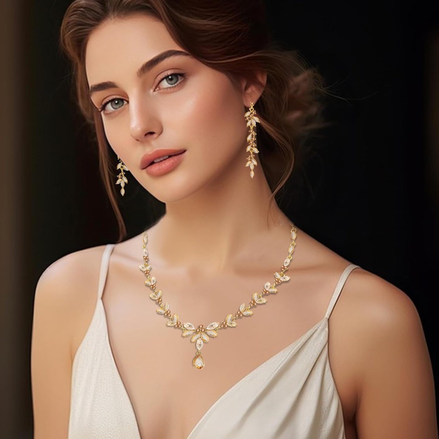 Wedding Jewelry Sets for Bride Bridesmaid Bridal Jewelry Set for Women Wedding Crystal Necklace Earrings Bracelet Set for Party Prom Jewelry