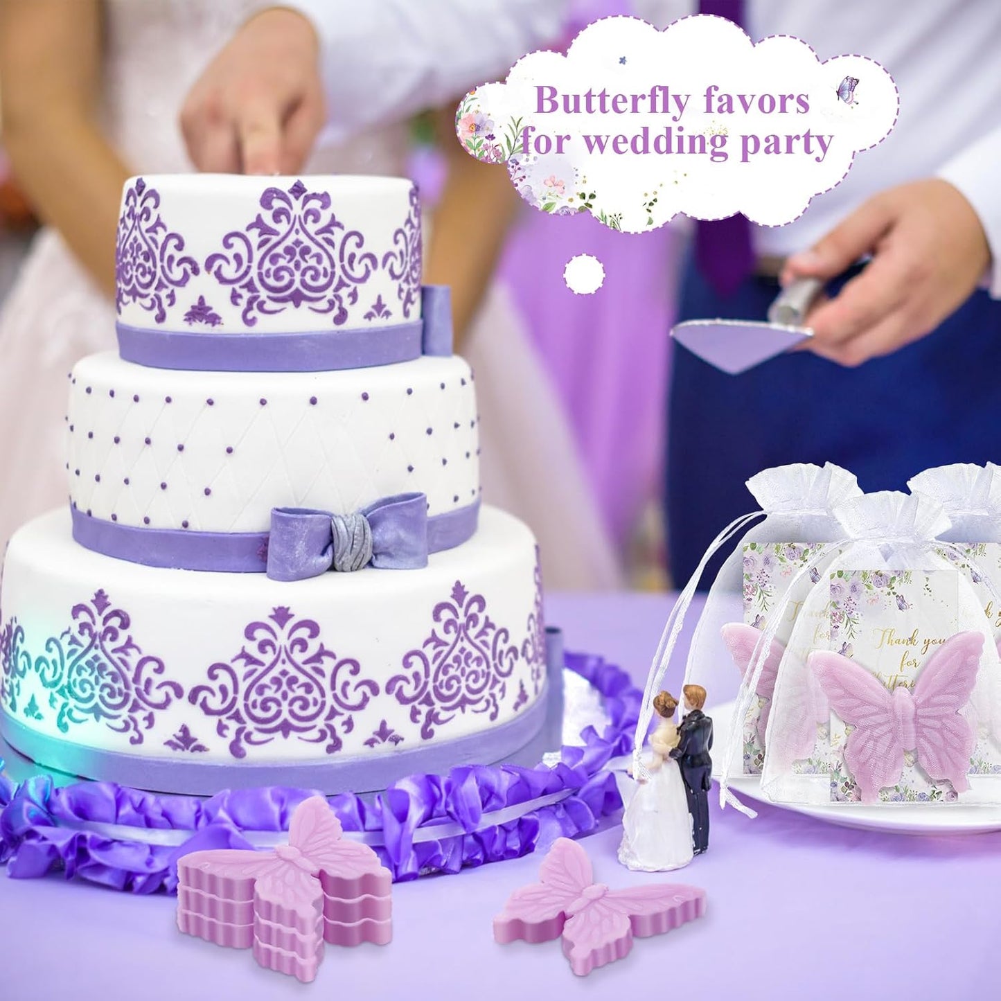 Dunzy 100 Set Butterfly Theme Baby Shower Favors for Guests Christmas Butterfly Soap Favors with Thanks You Cards Gender Reveal Baptism Party Decorations Wedding Bridal Souvenirs (Purple)