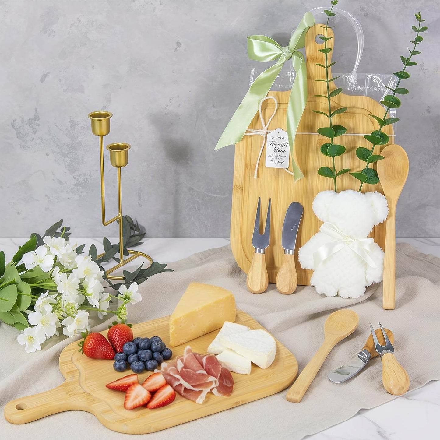 1 Set Baby Shower Game Prizes for Game Winners Adults, Bamboo Mini Charcuterie Boards with Spoon Fork Towel & Gift Bags, Bridal Shower Prizes Gifts for Guests - All-in-One Adult Party Favors