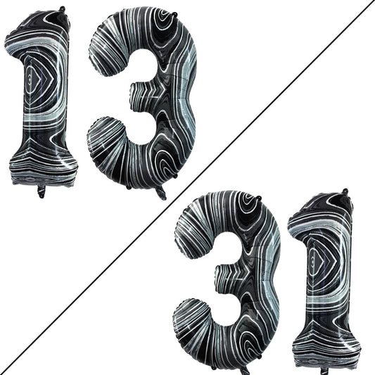 GOER Number 13 Balloons for 13th Birthday Sweet 13 Party Decorations,42 Inch Jumbo Foil Helium 31 Balloons for 31st Birthday Party Decoration (Marble Black)