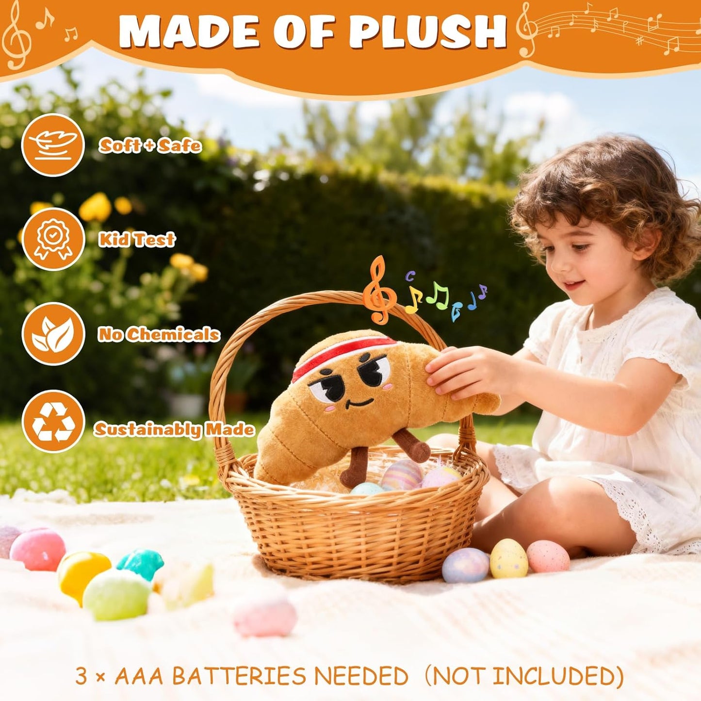 Flip & Pass the Croissant, Electronic Plush Interactive Game, Hilarious Family Party Games for Kids Ages 3, 4-8+, Indoor/Outdoor Toys, 3 4 5 6 7 8 Year Old Girl & Boy Birthday Gift, Christmas Fun
