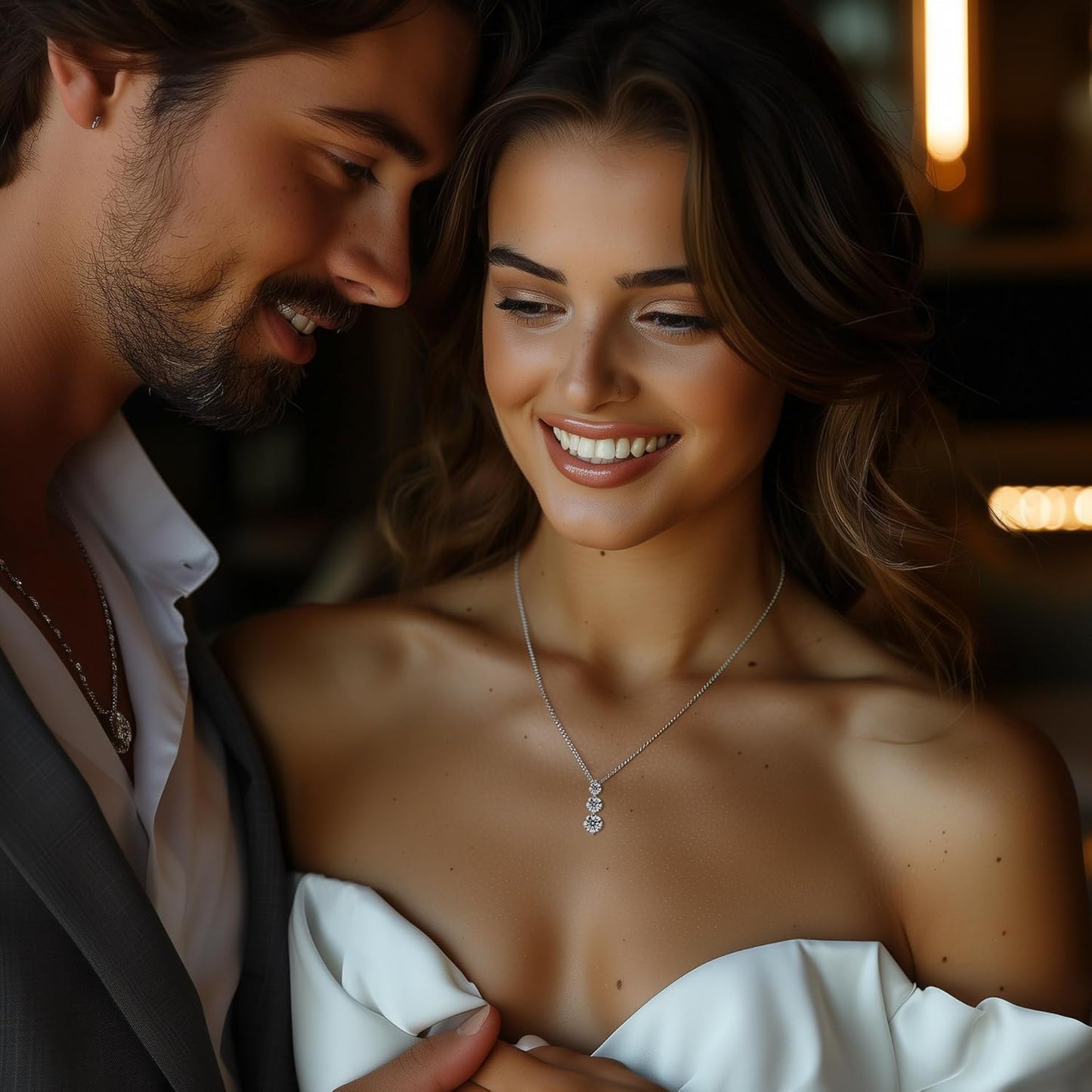 Moissanite Necklace for Women Three-Stone Trilogy Pendant I Love You Sterling Silver Lab Created Gem Jewelry for Her Gift for Wedding Anniversary Birthday to My Wife Daughter Girlfriend Mom