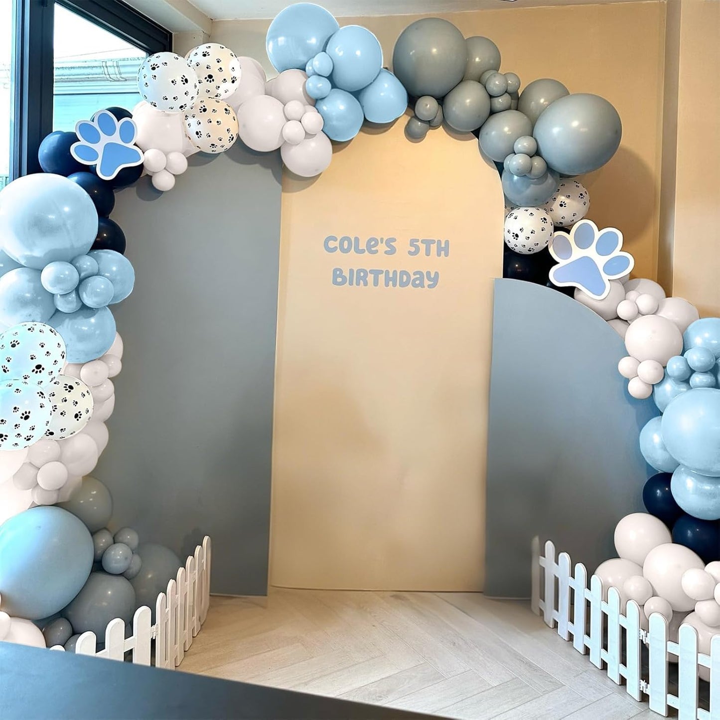 Dog Paw Balloons, 12 Inch Retro Dusty Slate Blue Pastel Muted Blue Sand White Helium Latex Balloon Paw Print Party Balloons for Kids Boys Girls Puppy Theme Birthday Baby Boy Shower Party Decorations