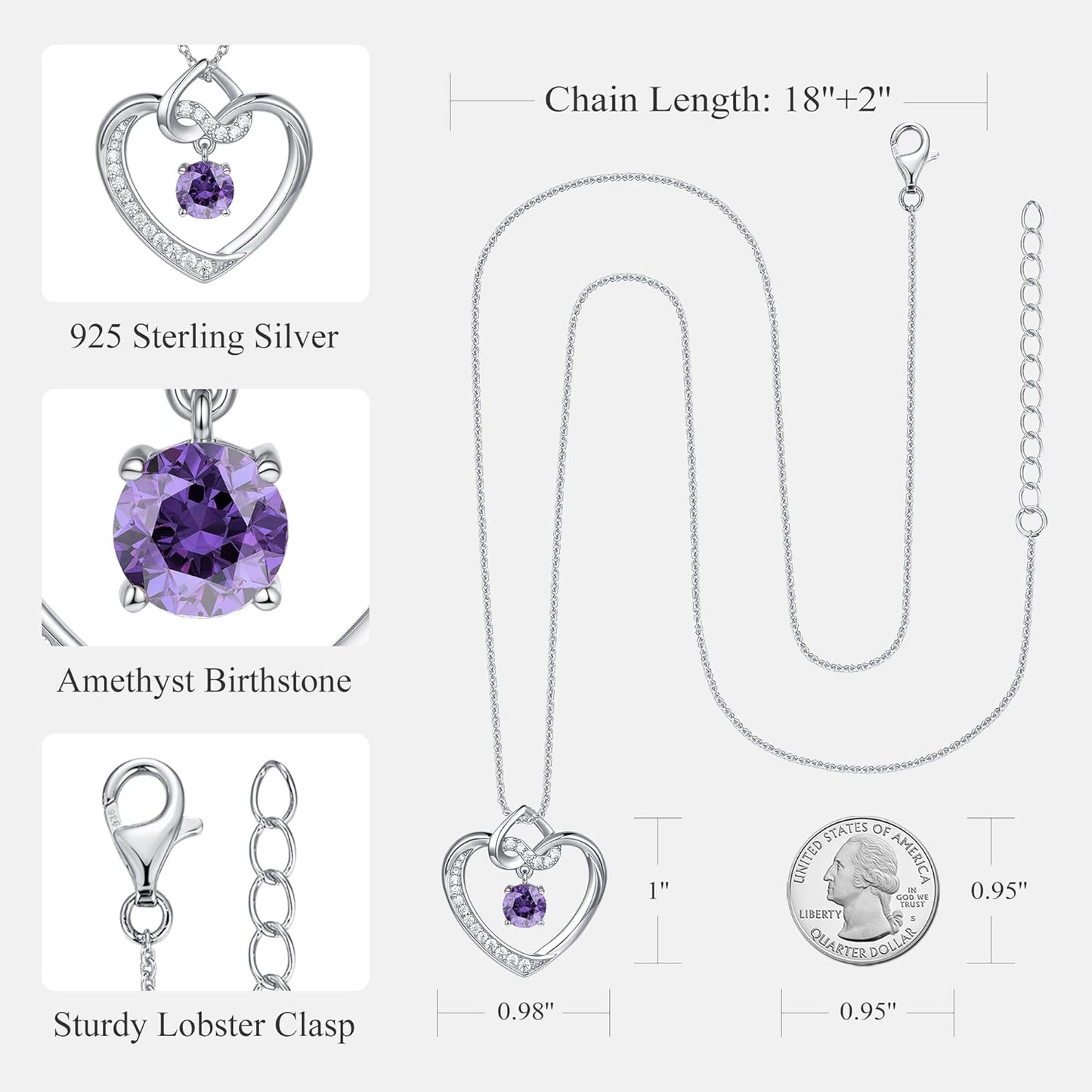 Heart Birthstone Necklaces Gifts for Women Wife, Jewelry for Women Wedding Anniversary Birthday Gifts for Wife Girlfriend Mom Christmas Valentines Gifts S925 Sterling Silver