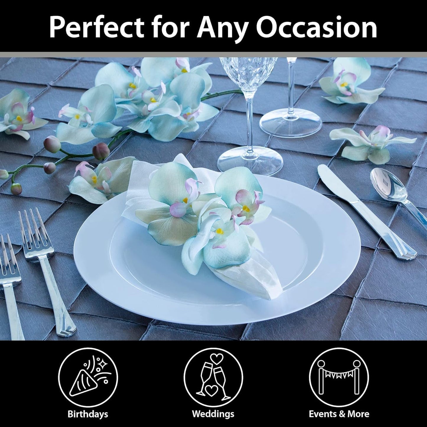 Lillian Tablesettings Premium Quality Heavyweight Plastic Plates China Like. Wedding and Party Dinnerware Plastic Plates 7.5 inch, White/Pearl-Value Pack 40 Count