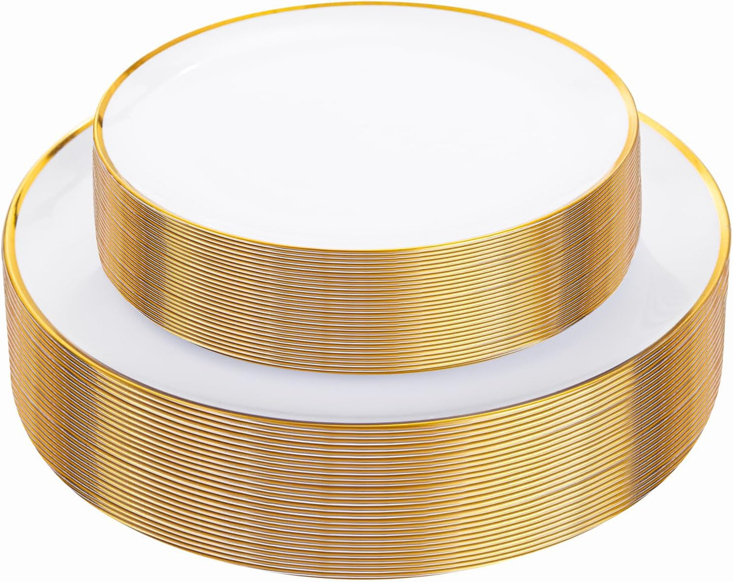 LIYH 60 Pcs Gold Plastic Plates Disposable Heavyduty - White Plastic Plates for Party/Weddings Include 30 White Gold Rim Dinner Plate 10.25" & 30 Dessert Plate 7.5 "