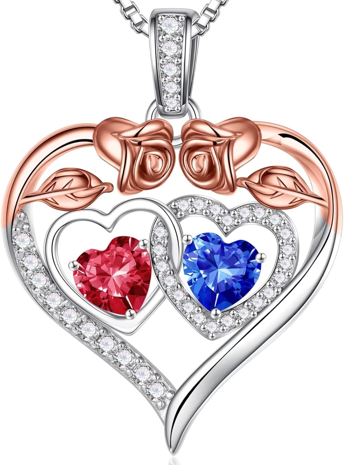 Iefil Double Birthstone Necklace Gifts for Wife Girlfriend Her Women, Birthstone Jewelry Gemstone Valentines Birthday Gifts for Her Women Wife Mom Grandma