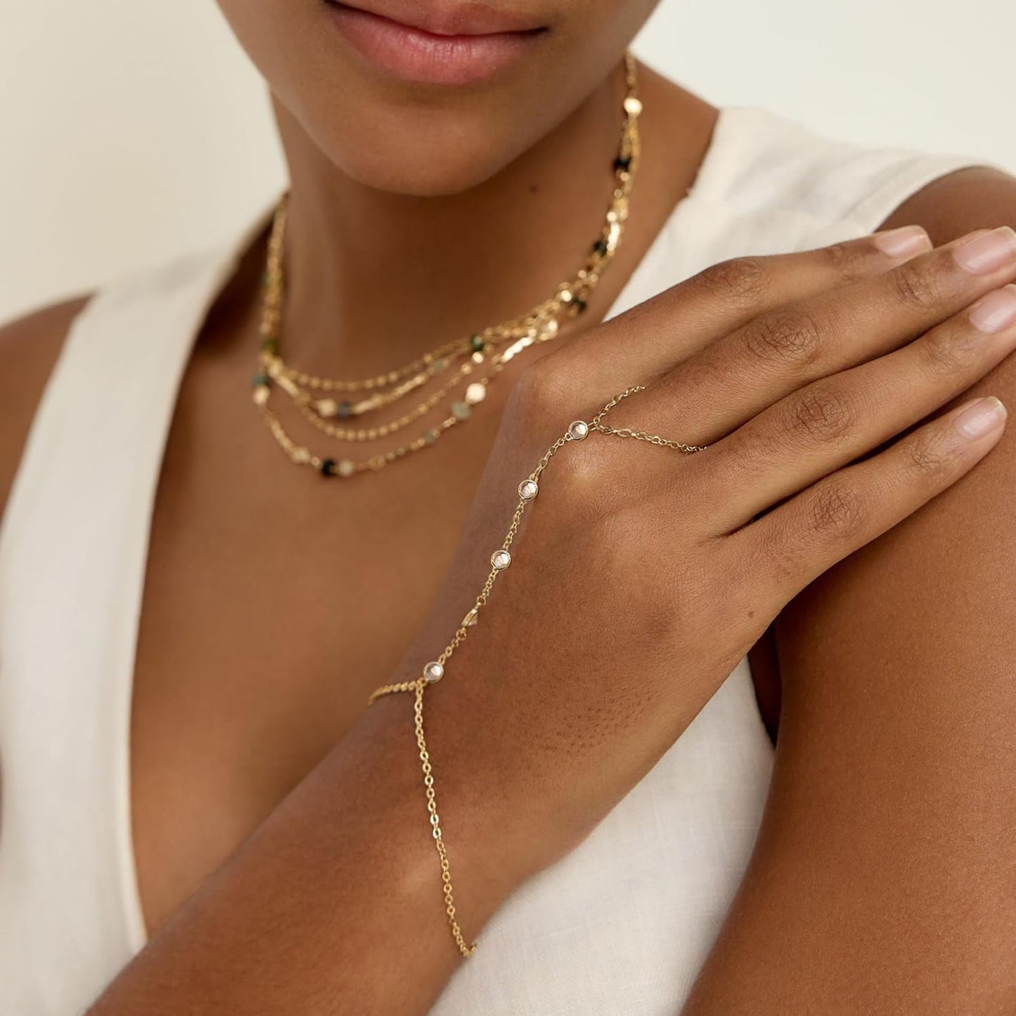 Listine Hand Chain Bracelet 14K Gold Plated Ring Bracelet Hand Chain Trendy Stuff for Women Dainty Hand Bracelets with Finger Ring Hand Jewelry for Women