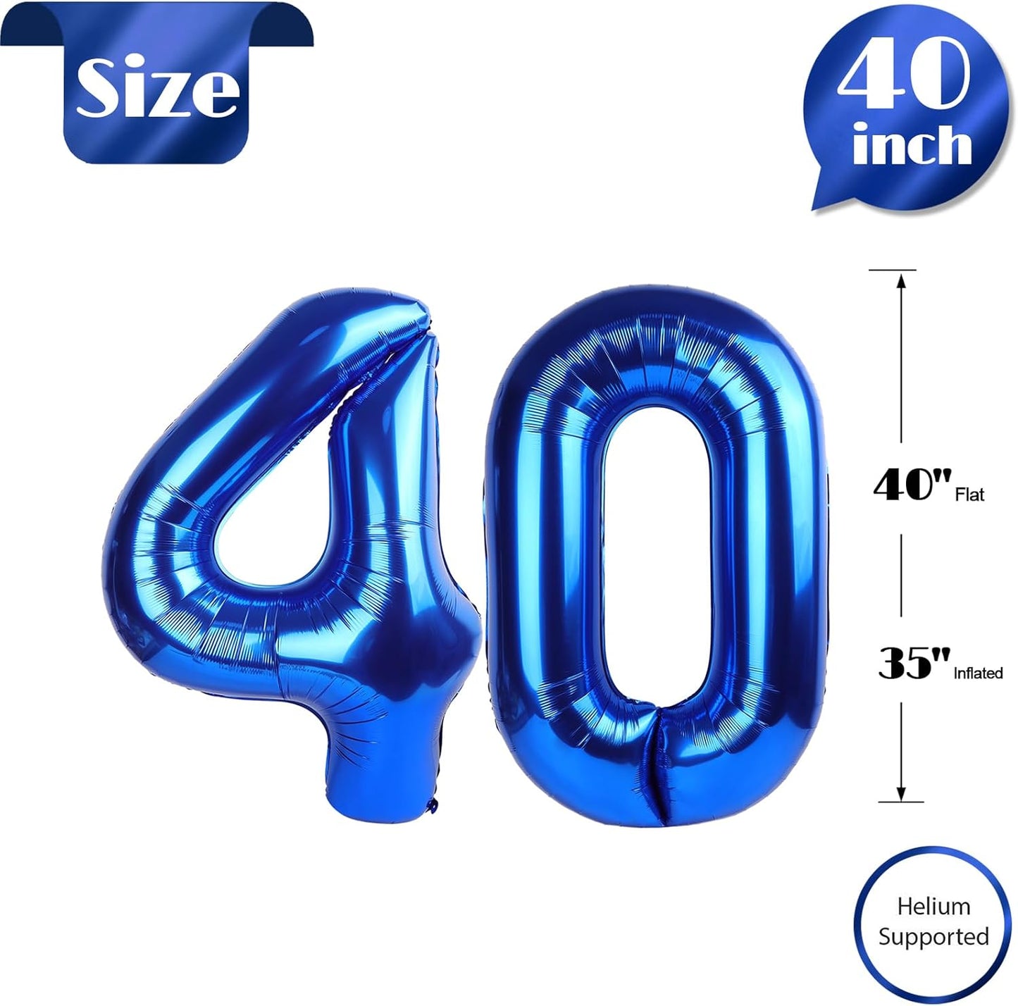 Navy Blue Number 40 Balloon 40 inch, 40 Number Balloons, 40th Navy Blue Birthday Decorations, 40 Year Old Women Men Blue Party Supplies