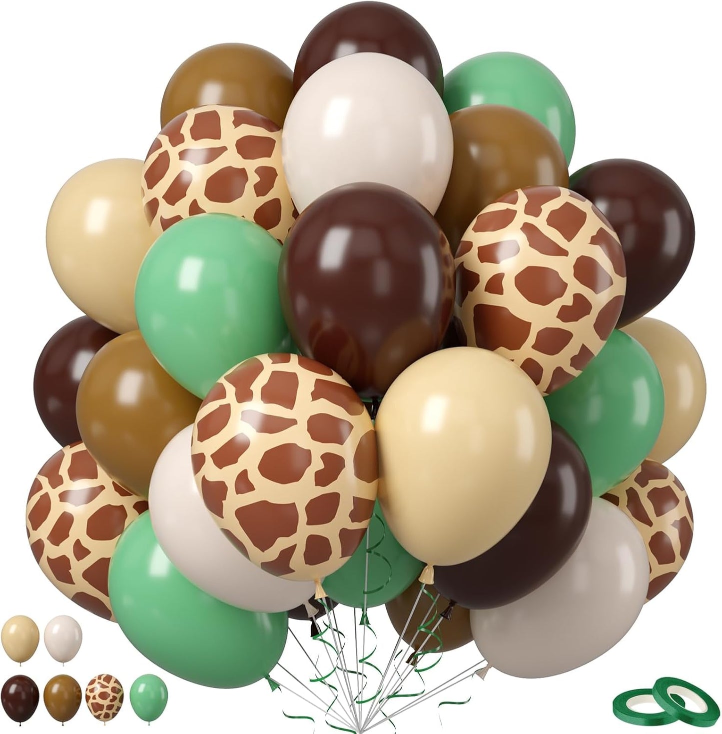 Green Brown Balloons, 50PCS 12Inch Safari Jungle Balloon with Sage Green Brown Gold Cream Balloons Retro Khaki Apricot for Giraffe Woodland Animal Baby Shower Birthday Wild Party Decorations