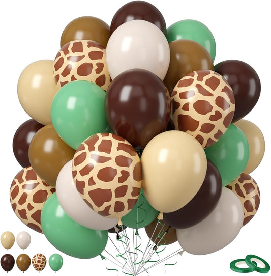 Green Brown Balloons, 50PCS 12Inch Safari Jungle Balloon with Sage Green Brown Gold Cream Balloons Retro Khaki Apricot for Giraffe Woodland Animal Baby Shower Birthday Wild Party Decorations