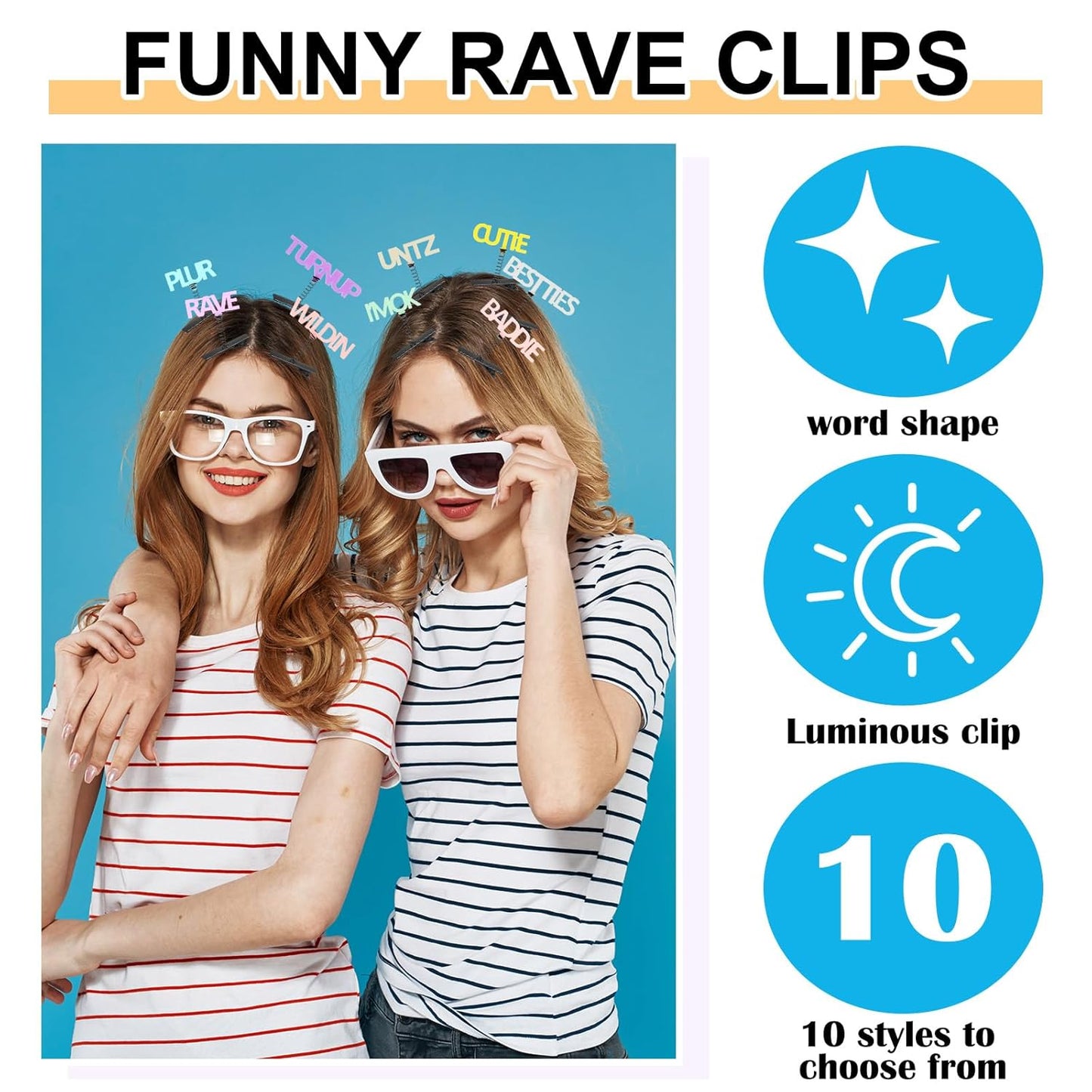 60 Pcs Mini Glow Hair Clips Girls Rave Hair Clips for Women Christmas Music Festival Holiday Party Supplies (Words)