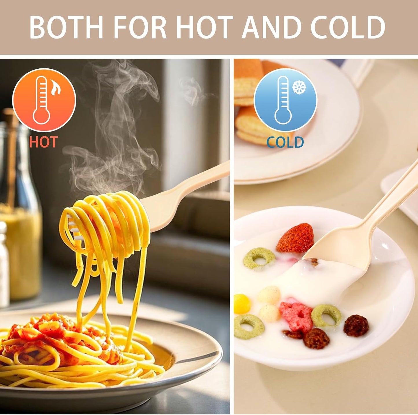 Compostable Utensils, Light Brown Plastic Silverware, Compostable Cutlery 100 Forks 100 Spoons 100 Knives, No Plastic Disposable Silverware, Eco Friendly Disposable Cutlery for Party Office Wedding