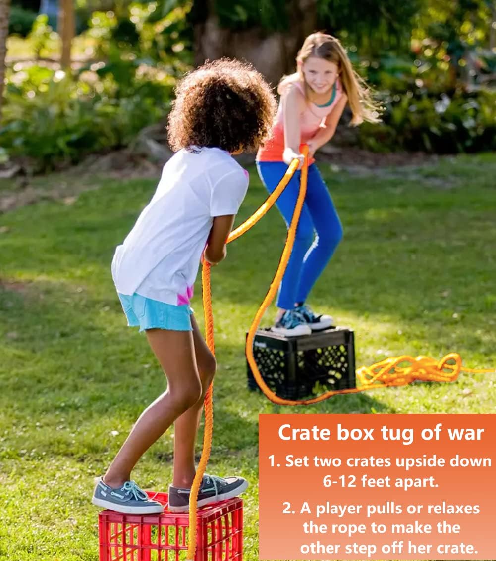 CWLAKON Field Day Games Tug of War Rope, Outdoor Games for Kids, Teens and Adults, Family Reunion Birthday Party, 20 Feet, Orange