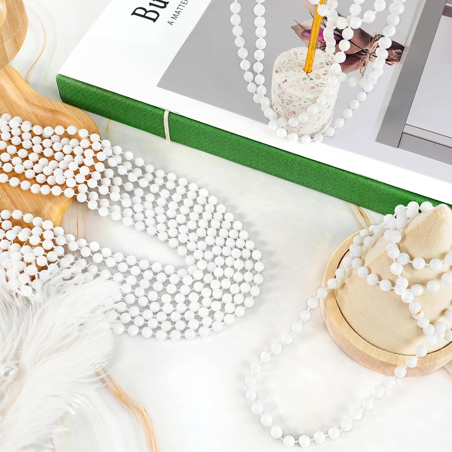 100 PCS White Bead Necklaces, 33" White Mardi Gras Beads, Christmas Beads Necklaces, 4th of July Beads Necklaces, Parade Throws Accessories for Christmas Independence Day New Year Party Favors