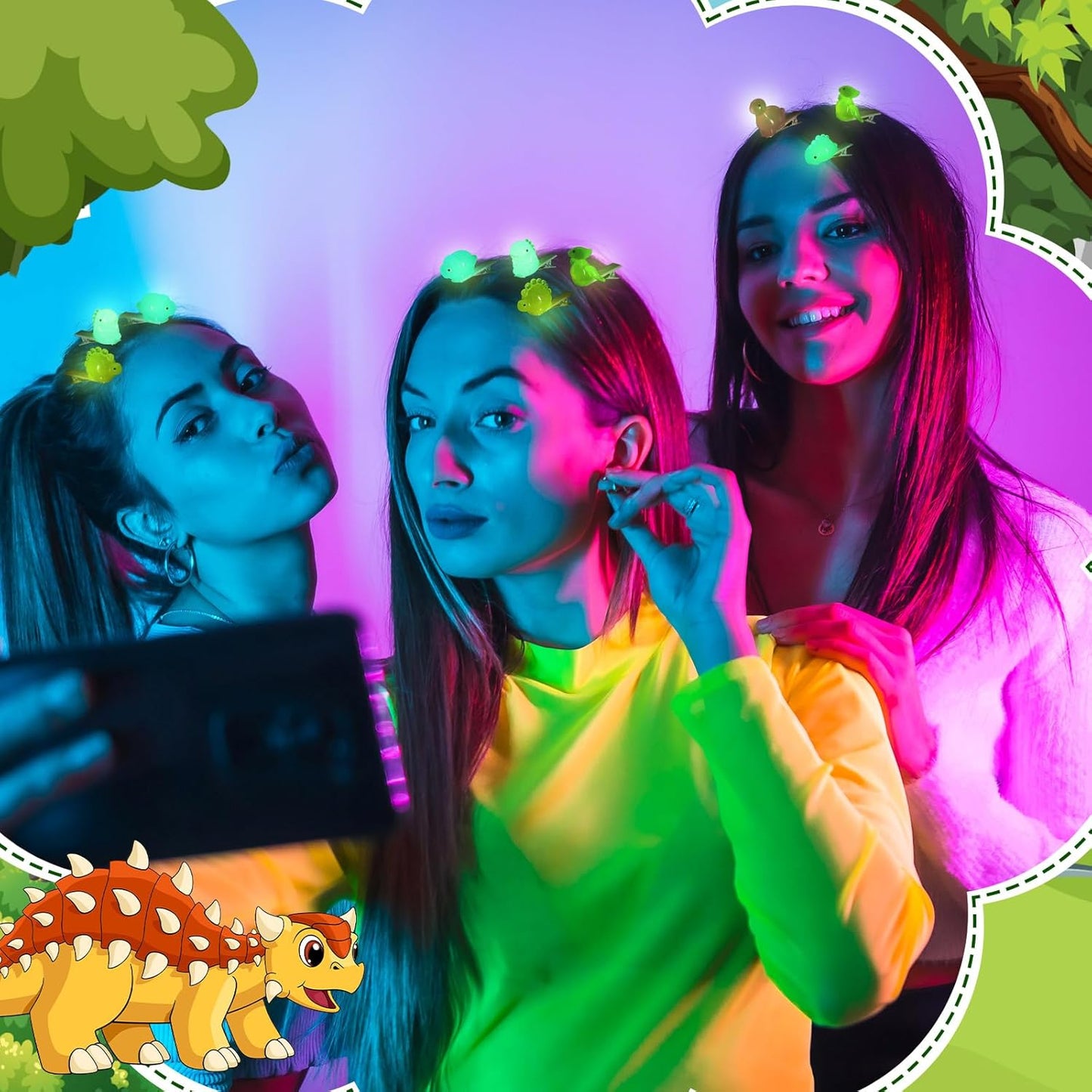 30 Pcs Mini Glow Hair Clips Girls Rave Hair Clips for Women Christmas Music Festival Holiday Party Supplies (Dinosaur)