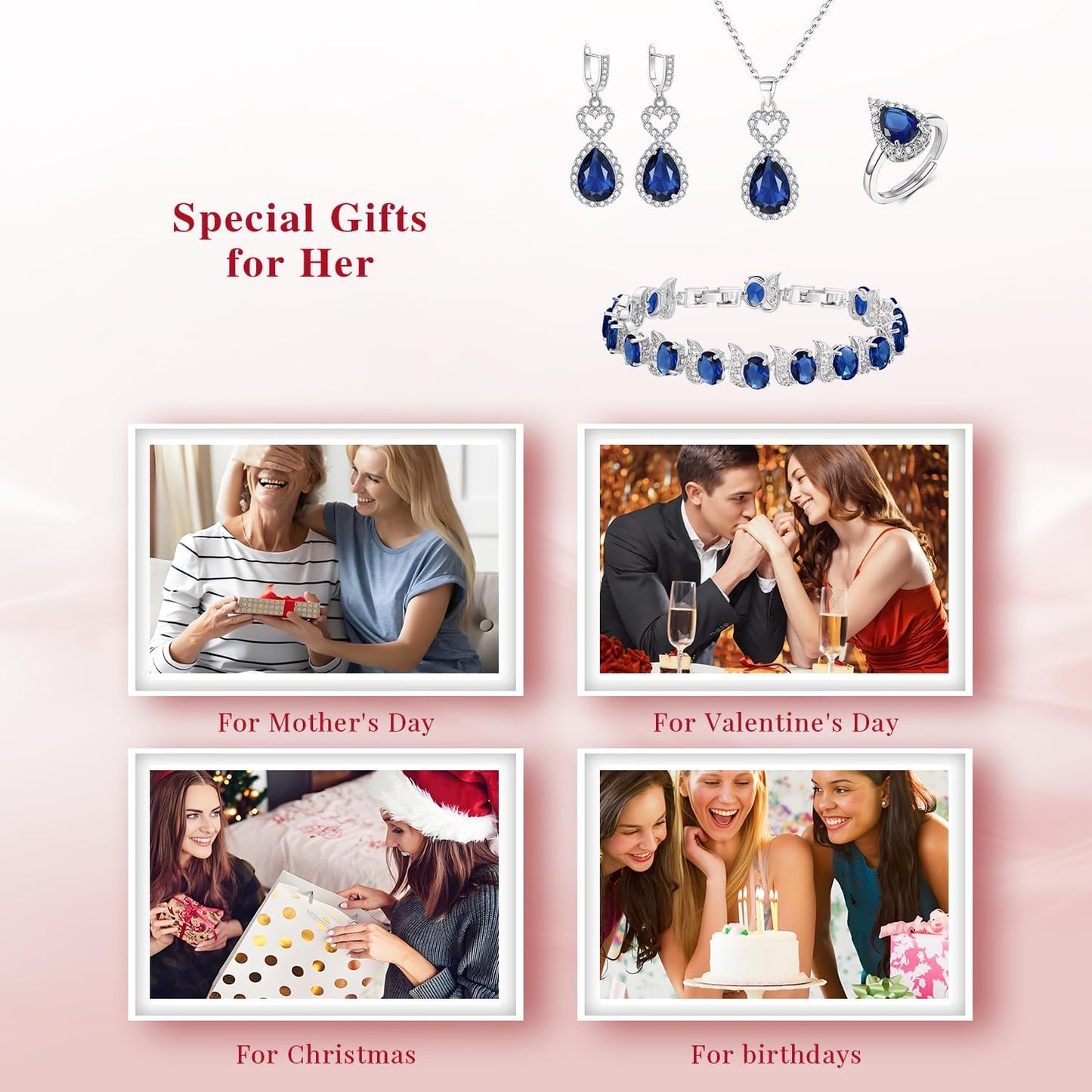 BriLove Wedding Jewelry Set for Women Bride Bridesmaid, Gorgeous Cubic Zirconia Teardrop Necklace Earrings Bracelet Adjustable Ring Jewelry Gift for Birthday/Anniversary/Mother’s Day