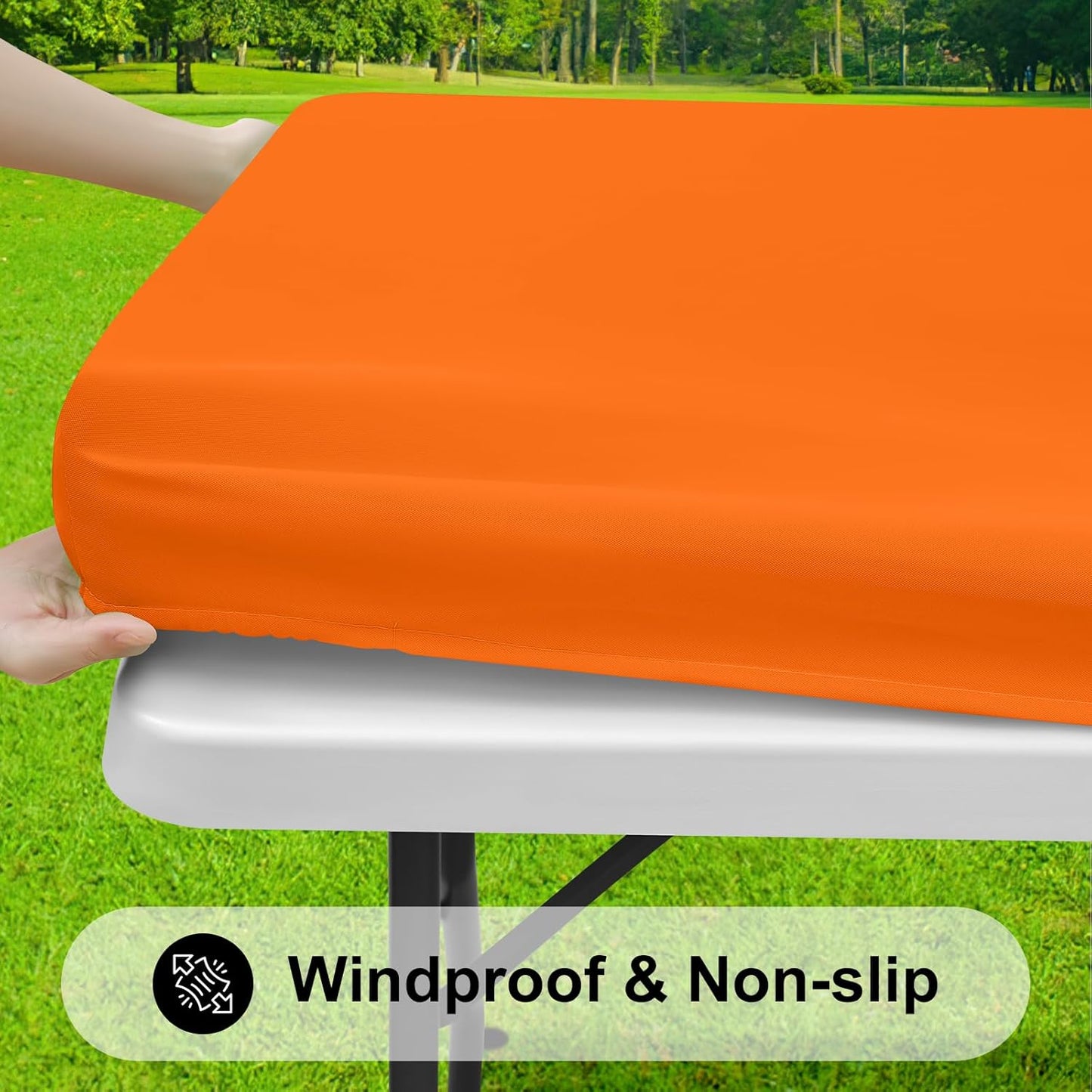 Smiry Rectangle Tablecloth, Elastic Fitted Flannel Backed Vinyl Tablecloths for 6ft Folding Tables, Waterproof Wipeable Table Covers for Indoor, Outdoor, Picnic and Camping (Orange, 30"x72")