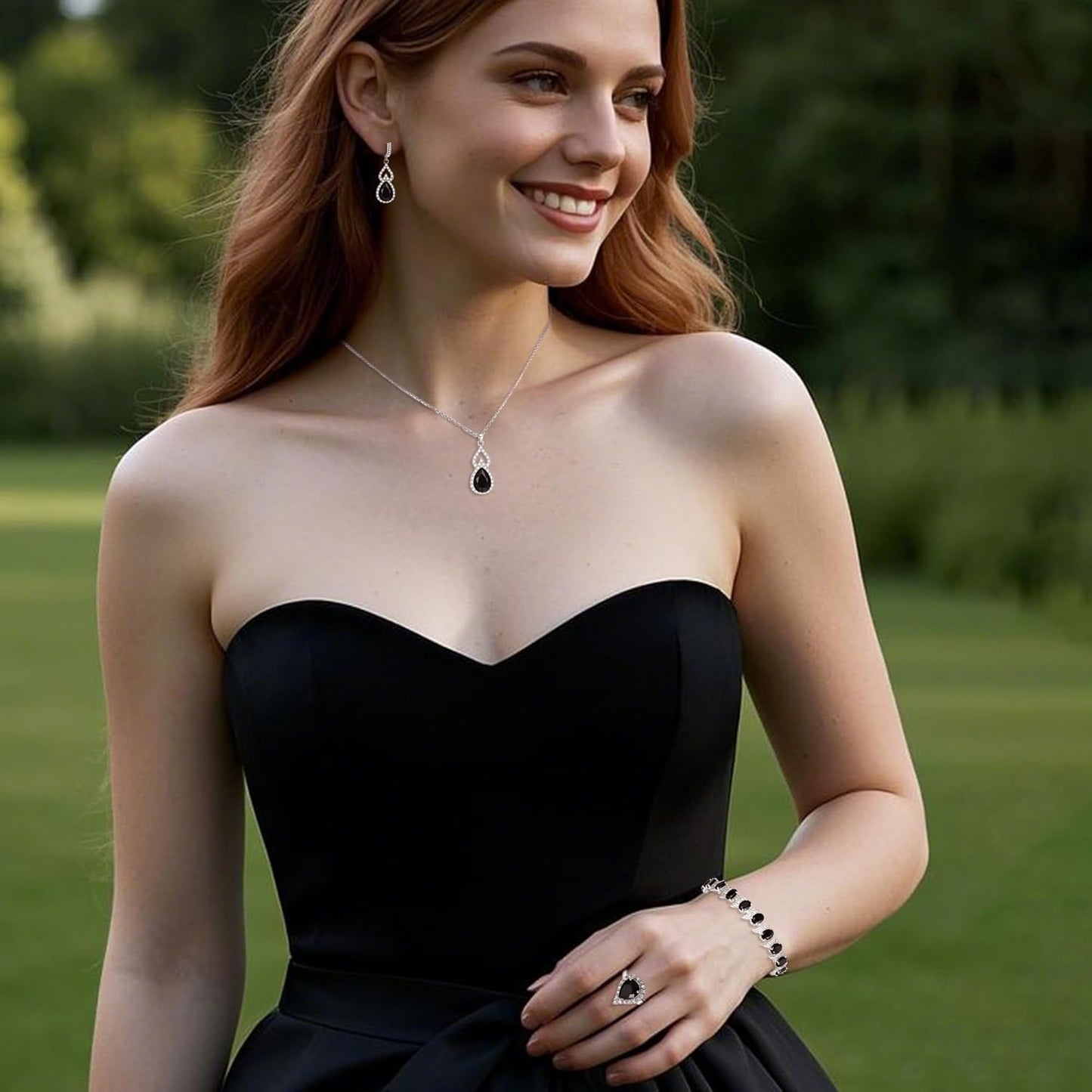 BriLove Wedding Jewelry Set for Women Bride Bridesmaid, Gorgeous Cubic Zirconia Teardrop Necklace Earrings Bracelet Adjustable Ring Jewelry Gift for Birthday/Anniversary/Mother’s Day