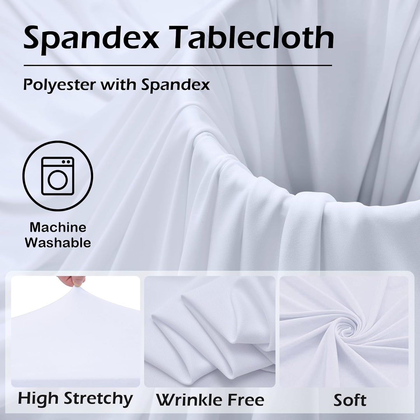 2 pk White Spandex Table Cloth Rectangle 8ft with Ruffle Skirt,Wrinkle Free High-Stretch Fitted Tablecloths for 8 Foot Rectangle Tables,Elastic Spandex Table Covers 8 ft for Parties Weddings Banquet