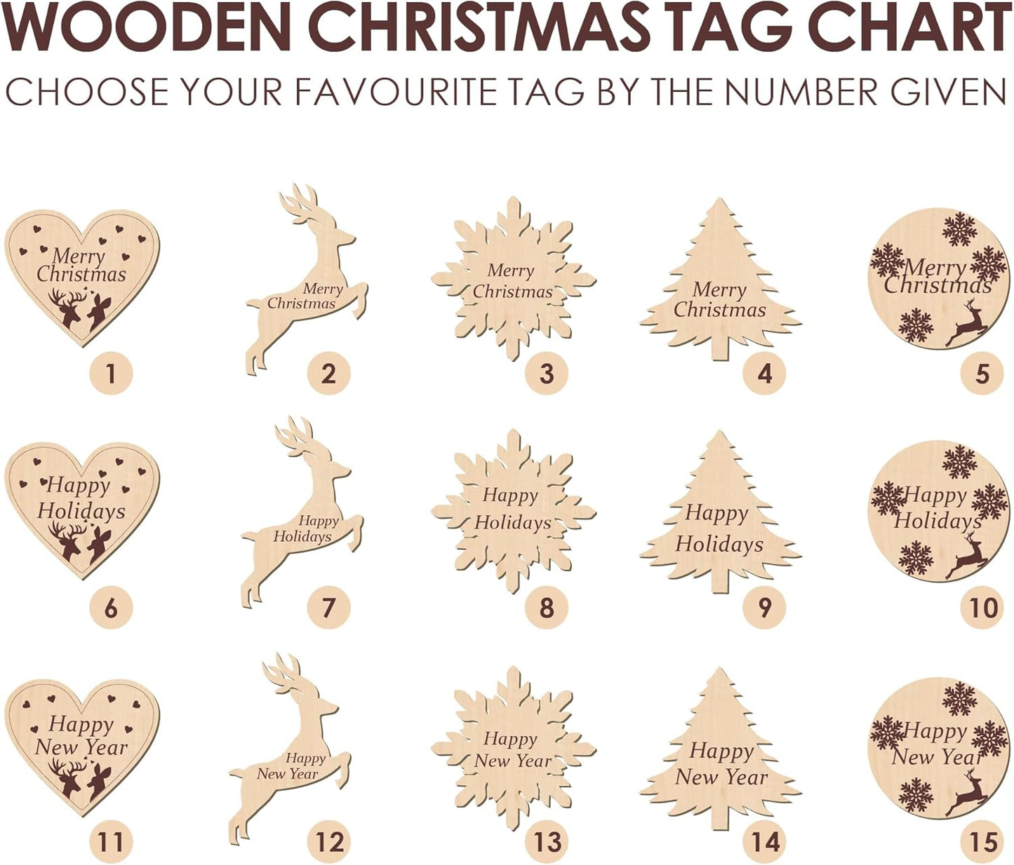 HTF Pack of 10 Christmas Decorations Wood Tealight Candle Holder, Coworker Gift, Happy, New Year, Christmas Candles, Noel Xmas Decoration (CH-Tree, Dark Brown)