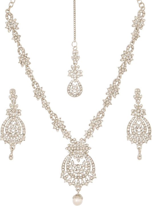 Touchstone Indian jewelry sets for women maang tikka wedding guest gold necklace bollywood jewellery set pageant elegant prom bride accessories western crystal chunky rhinestone necklaces