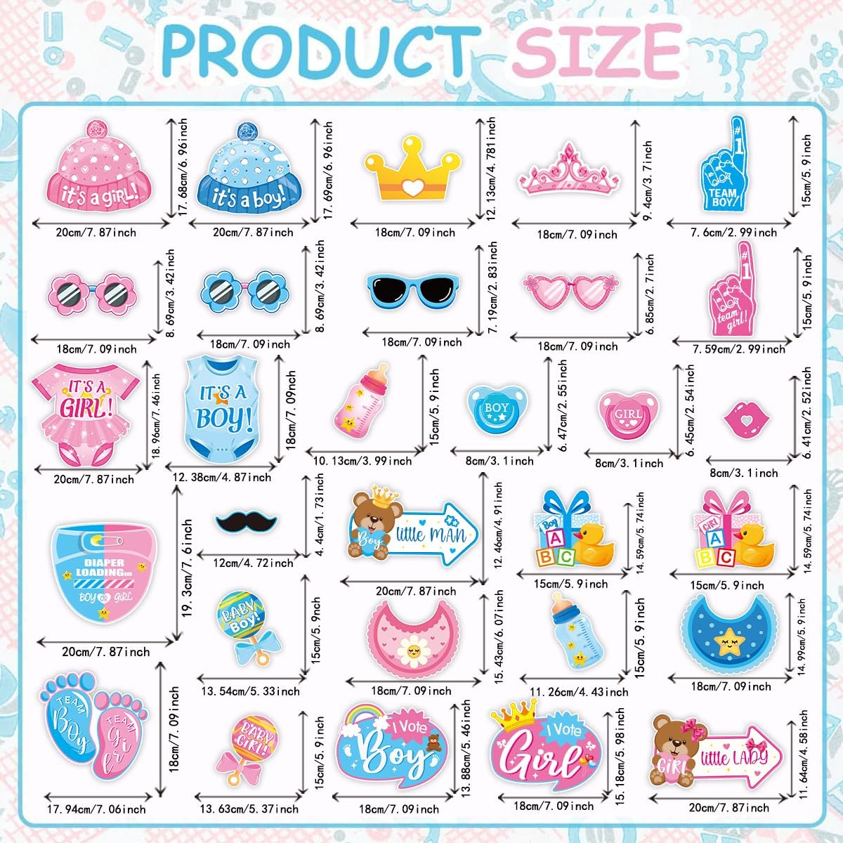 Baby Photo Booth Props, Tumwisk 30PCS Gender Reveal Decorations,Gender Reveal Photo Booth Props, Guessing Baby Boy or Girl Sign Game Props Gender Reveal Party Favors Supplies
