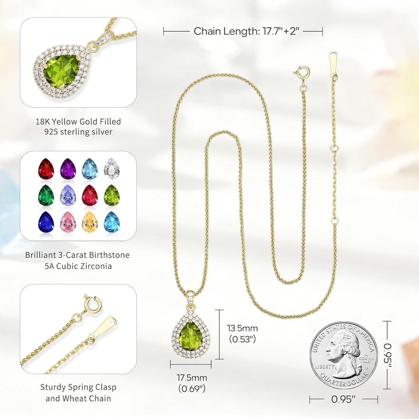 Gold Necklace for Women-Teardrop Birthstone Pendant-18K Gold Plated Chain with Light-Up Gift Box, Jewelry for Women,Anniversary Birthday Gifts for Her Wife Girlfriend Mom,Womens Jewelry