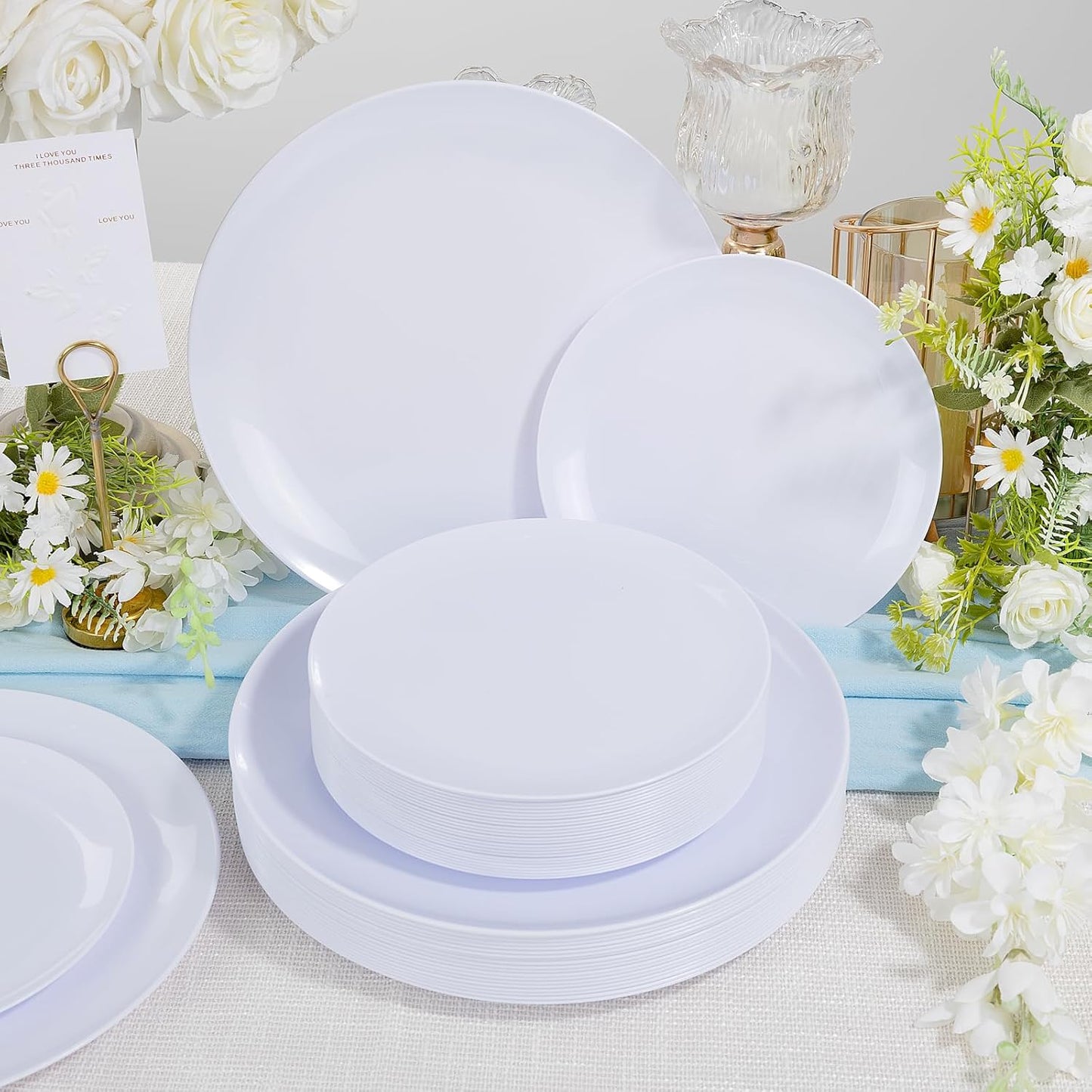 LIYH 120 Pcs White Plastic Plates Heavyduty - Thanksgiving Plates Disposable Plate Dishes for Party Wedding Includes 60 Dinner 10.25" & 60 Dessert Plate 7.5" for Thanksgiving Day